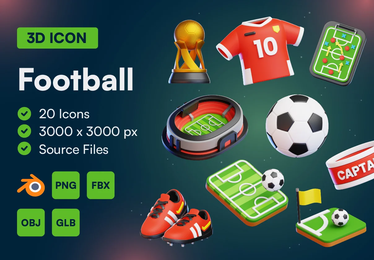 20 Football 3D Icon Set