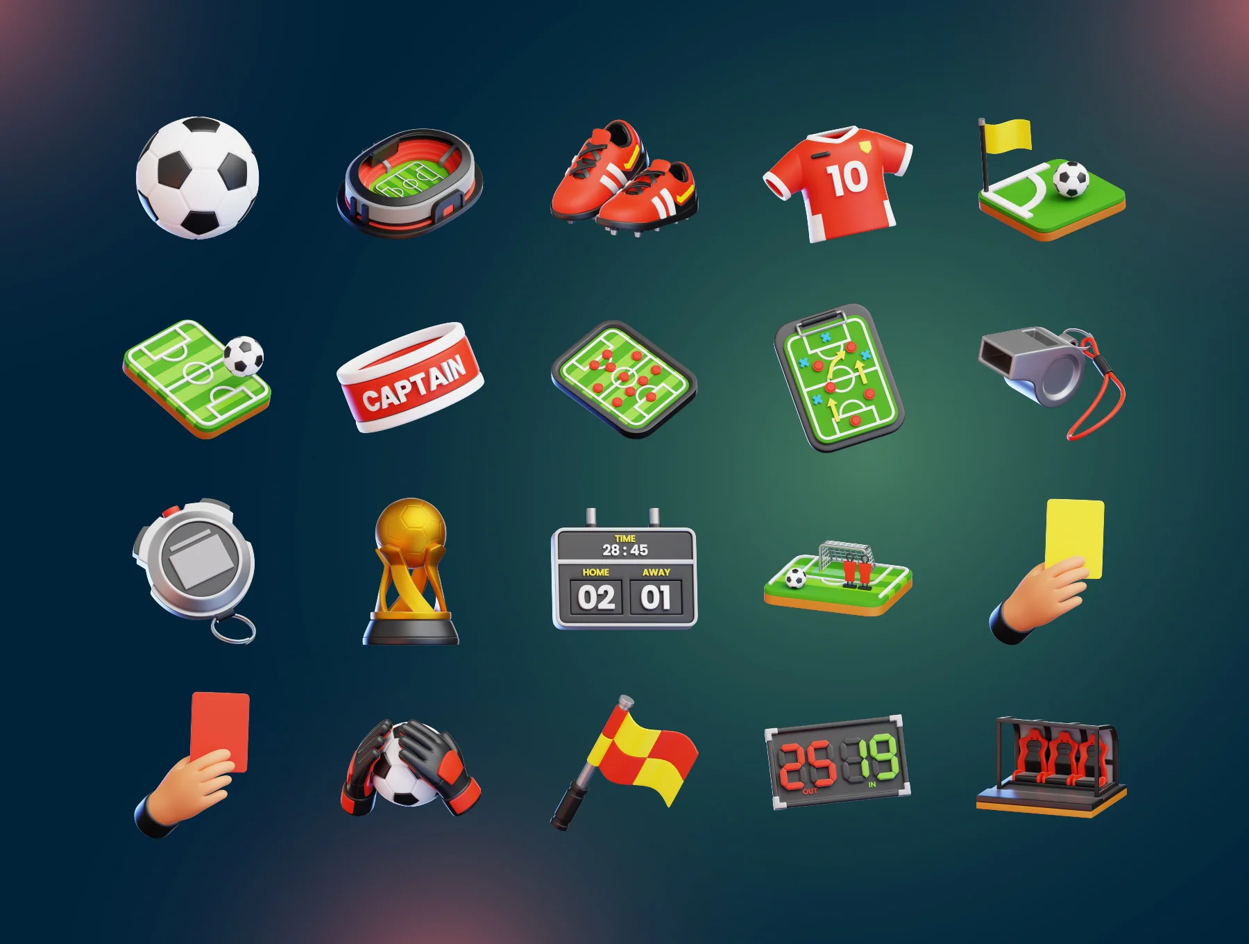20 Football 3D Icon Set 5