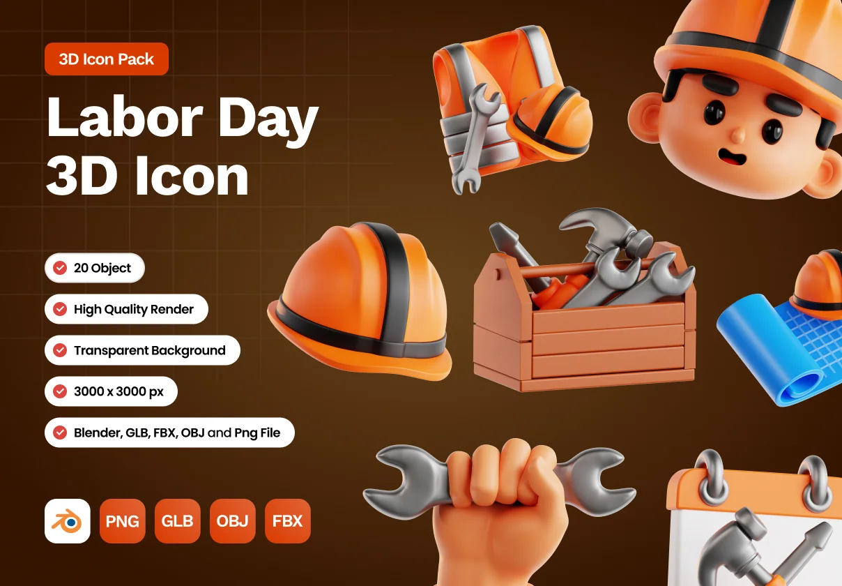 20 Labor Day 3D Icon Pack
