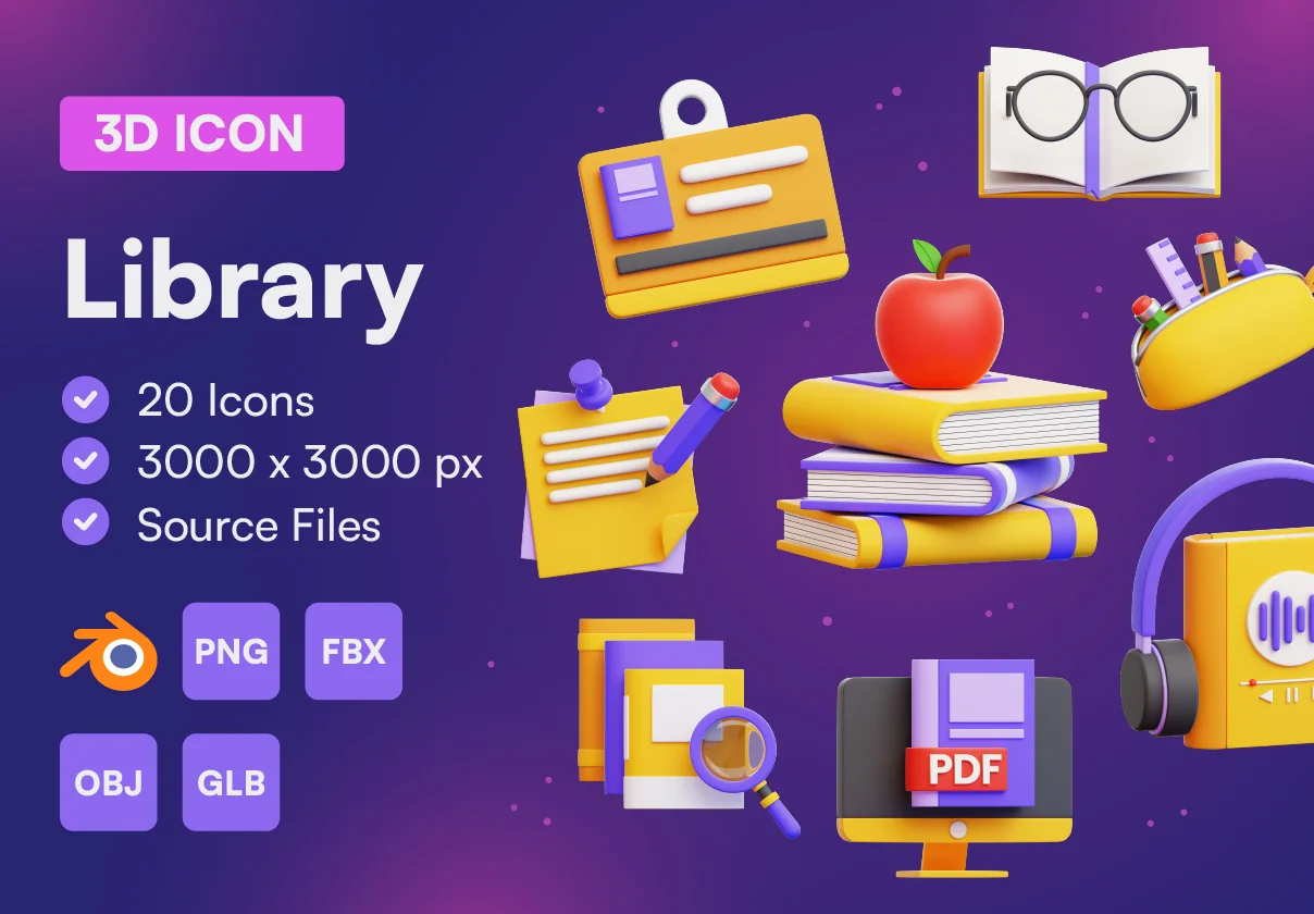20 Library 3D Icon Set
