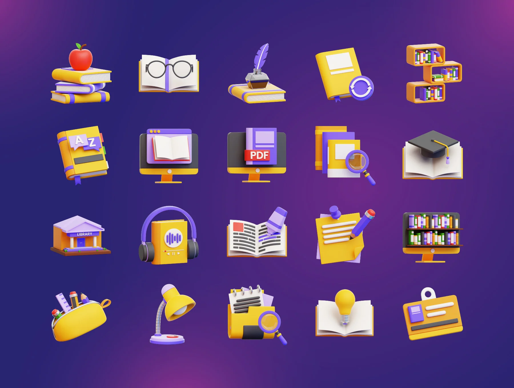 20 Library 3D Icon Set 5