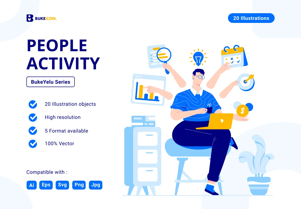 20 People Activity Illustration set - Buke Yelu Series