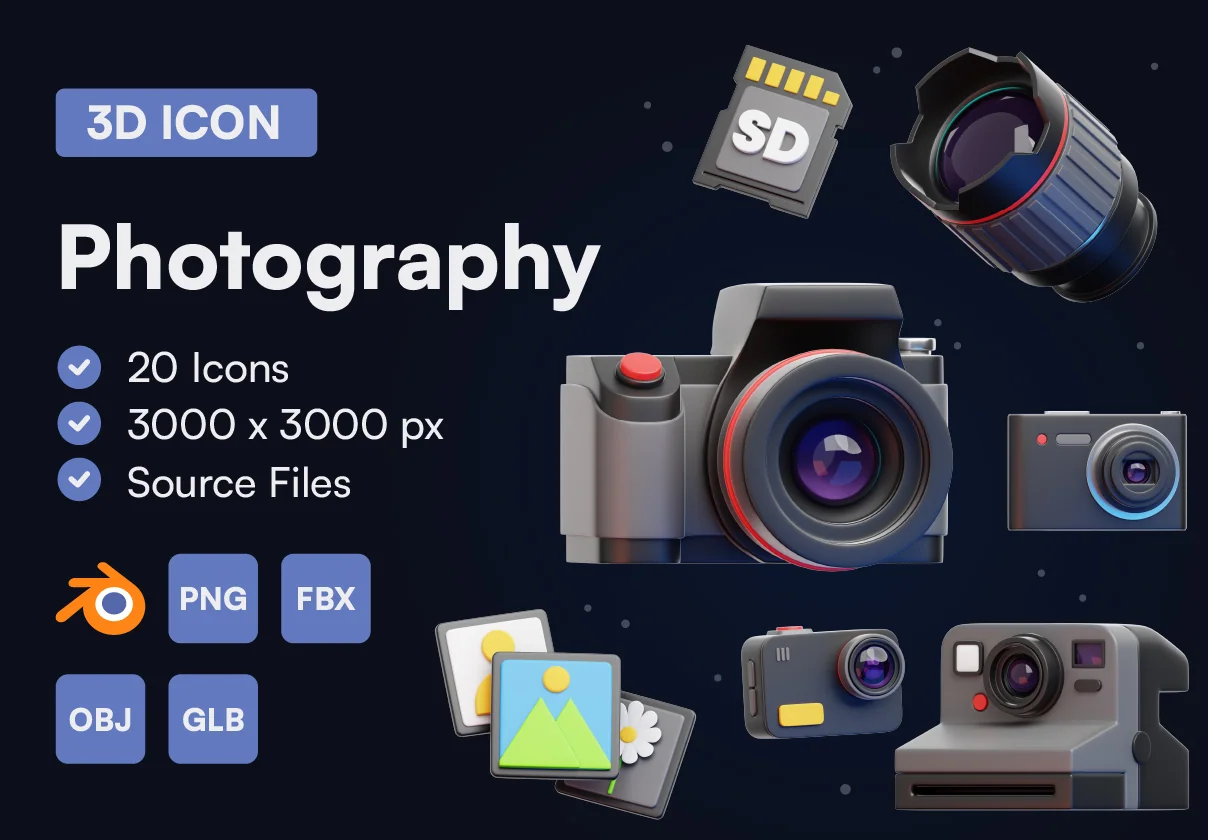 20 Photography 3D Icon Set