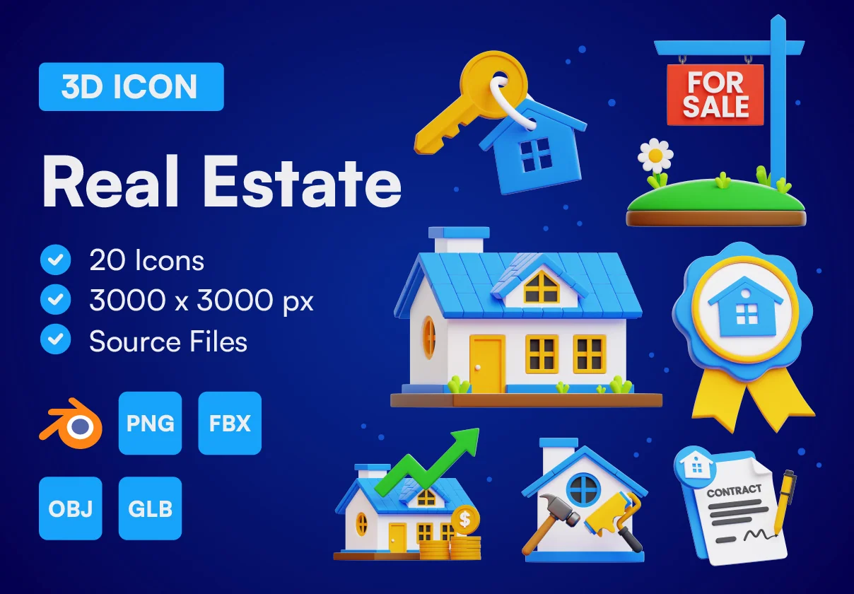 20 Real Estate 3D Icon Set