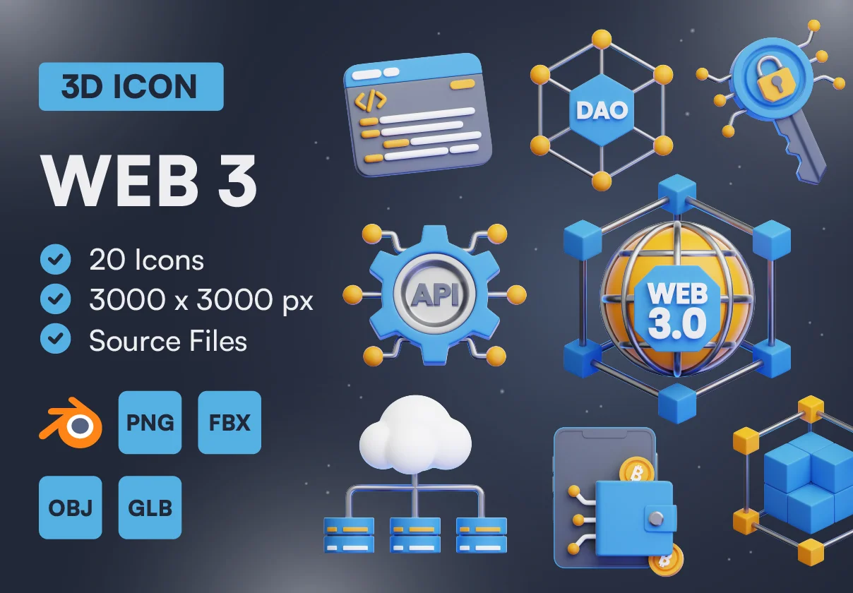 20 Web3 3D Icon Set