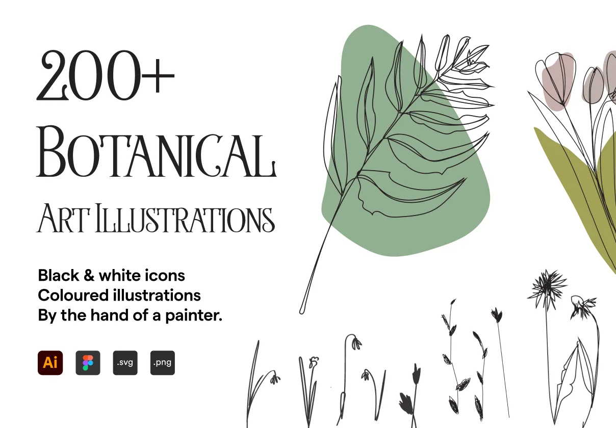 200 Botanical Art Illustration Set