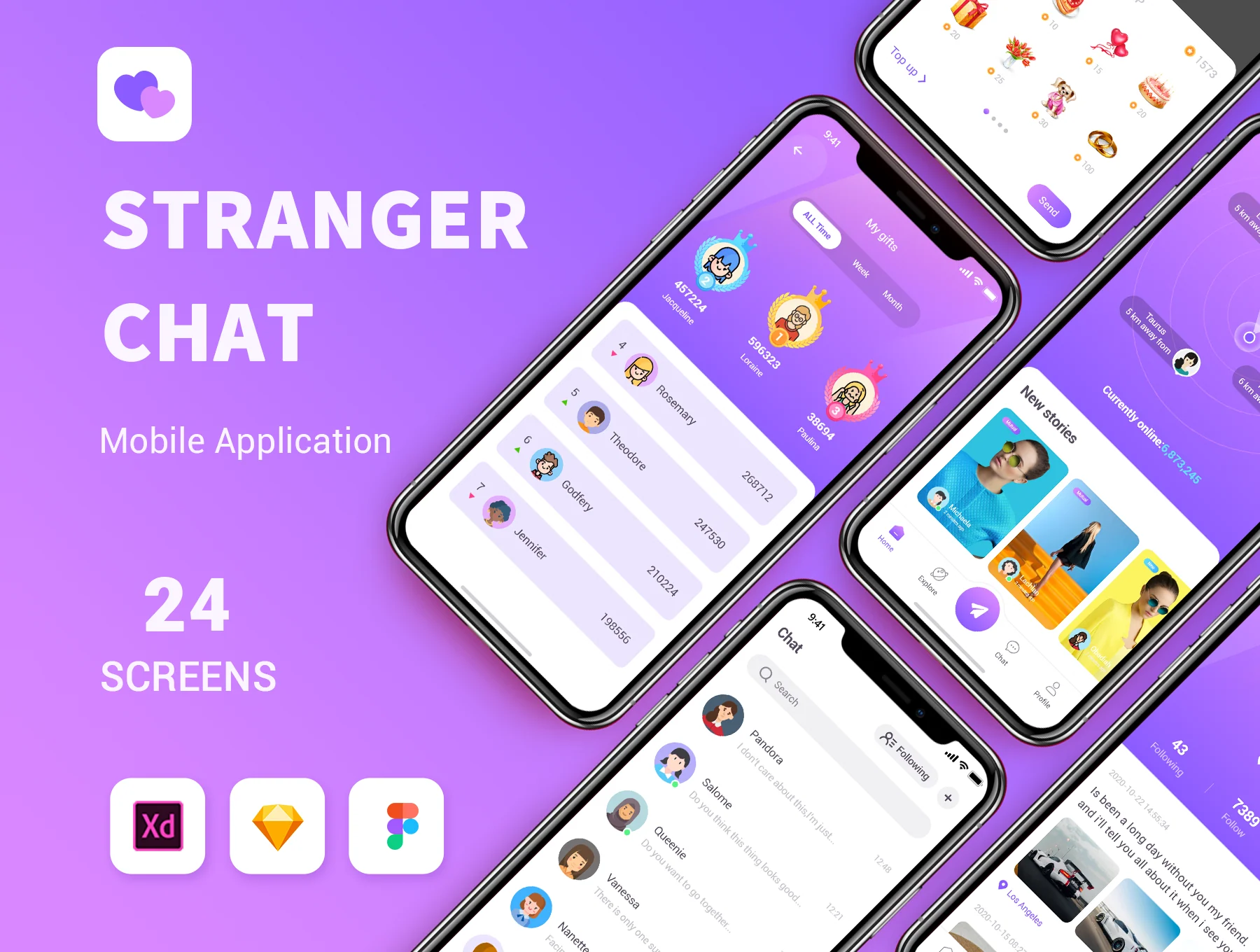 Stranger Chat - Purple social app UIkit