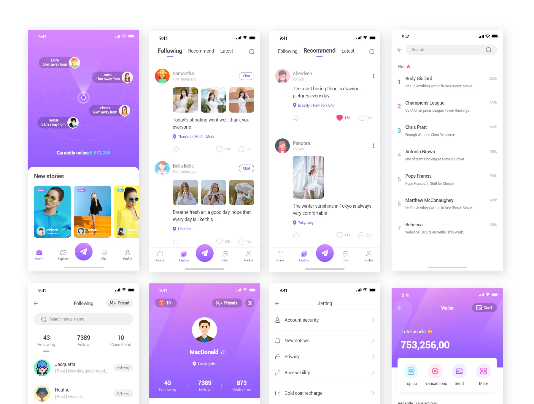 Stranger Chat - Purple social app UIkit 6