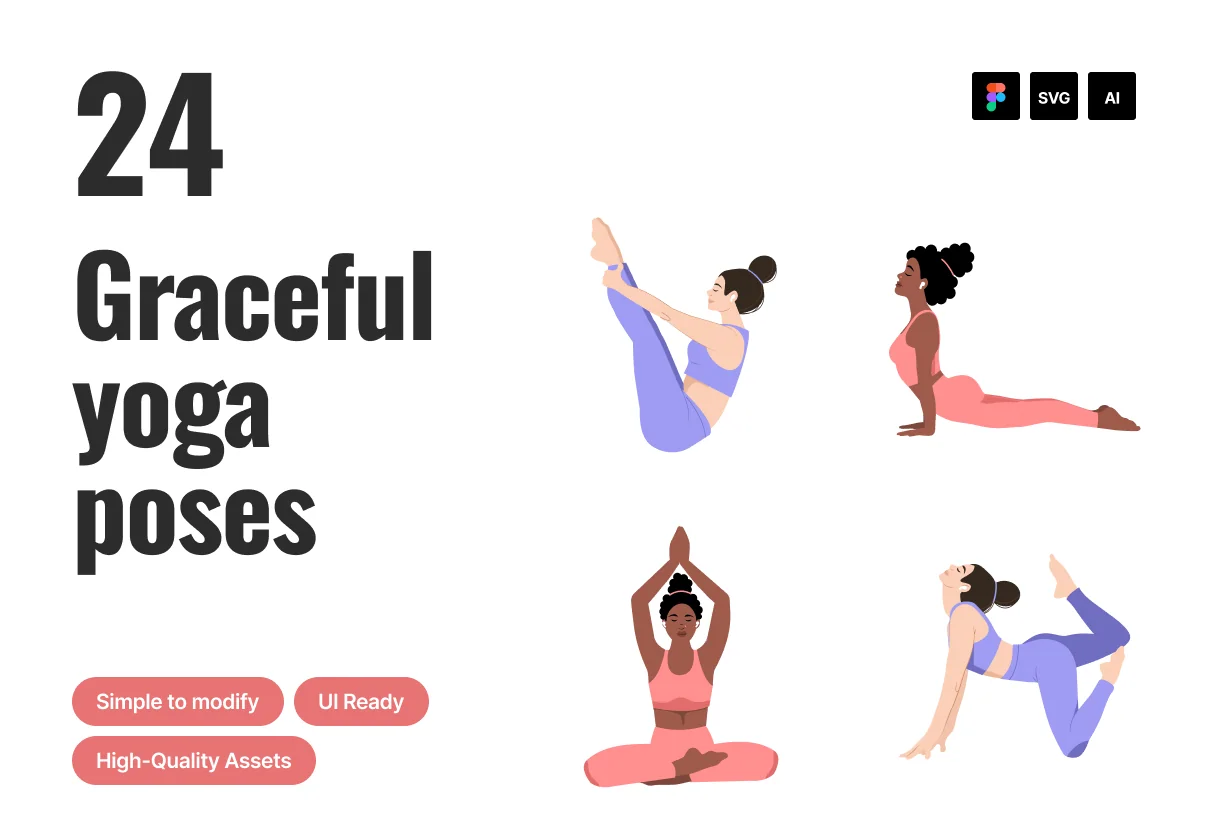 24 Yoga illustrations by Emote