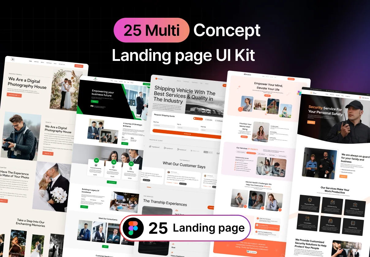 25 Multi Concept Landing Page UI Kit