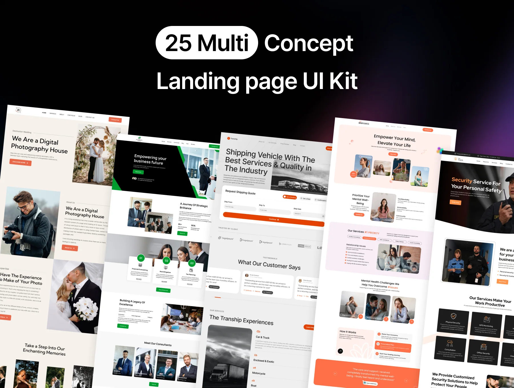 25 Multi Concept Landing Page UI Kit