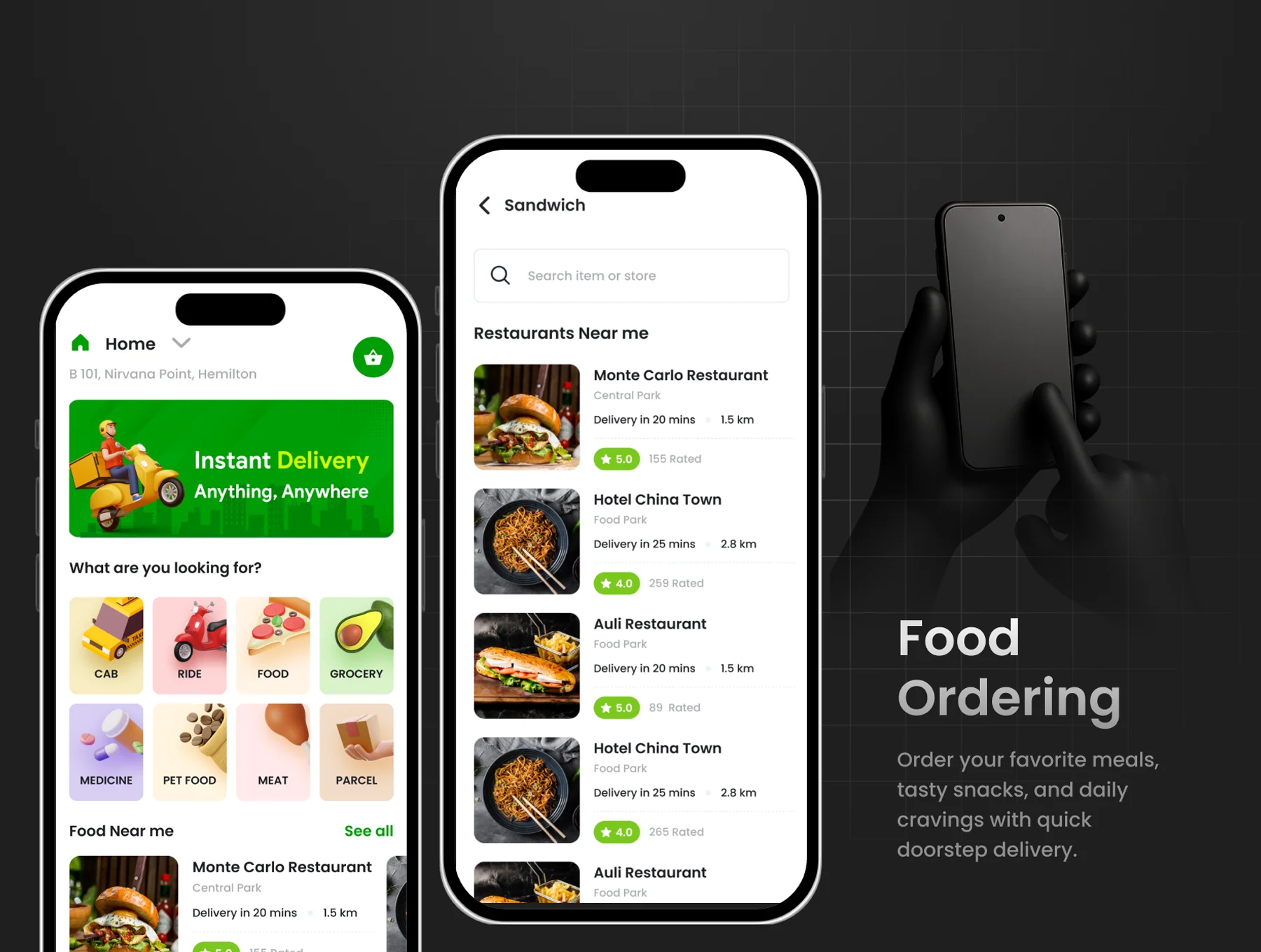 3 Apps  | Ordering & cab Booking App | Figma | DeliQ 2