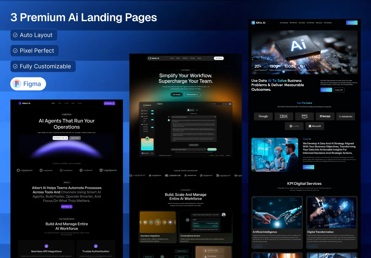 3 Premium AI Landing Pages - SaaS, Data & Automation UI Kit
