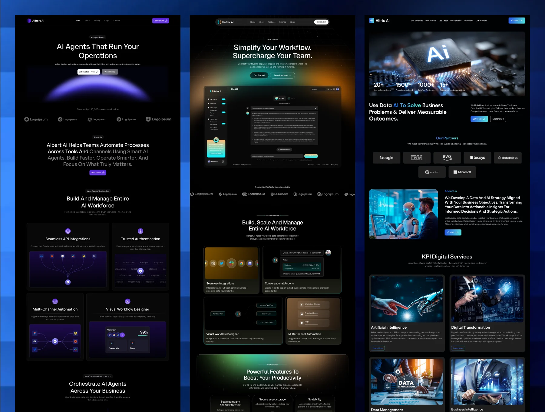 3 Premium AI Landing Pages - SaaS, Data & Automation UI Kit