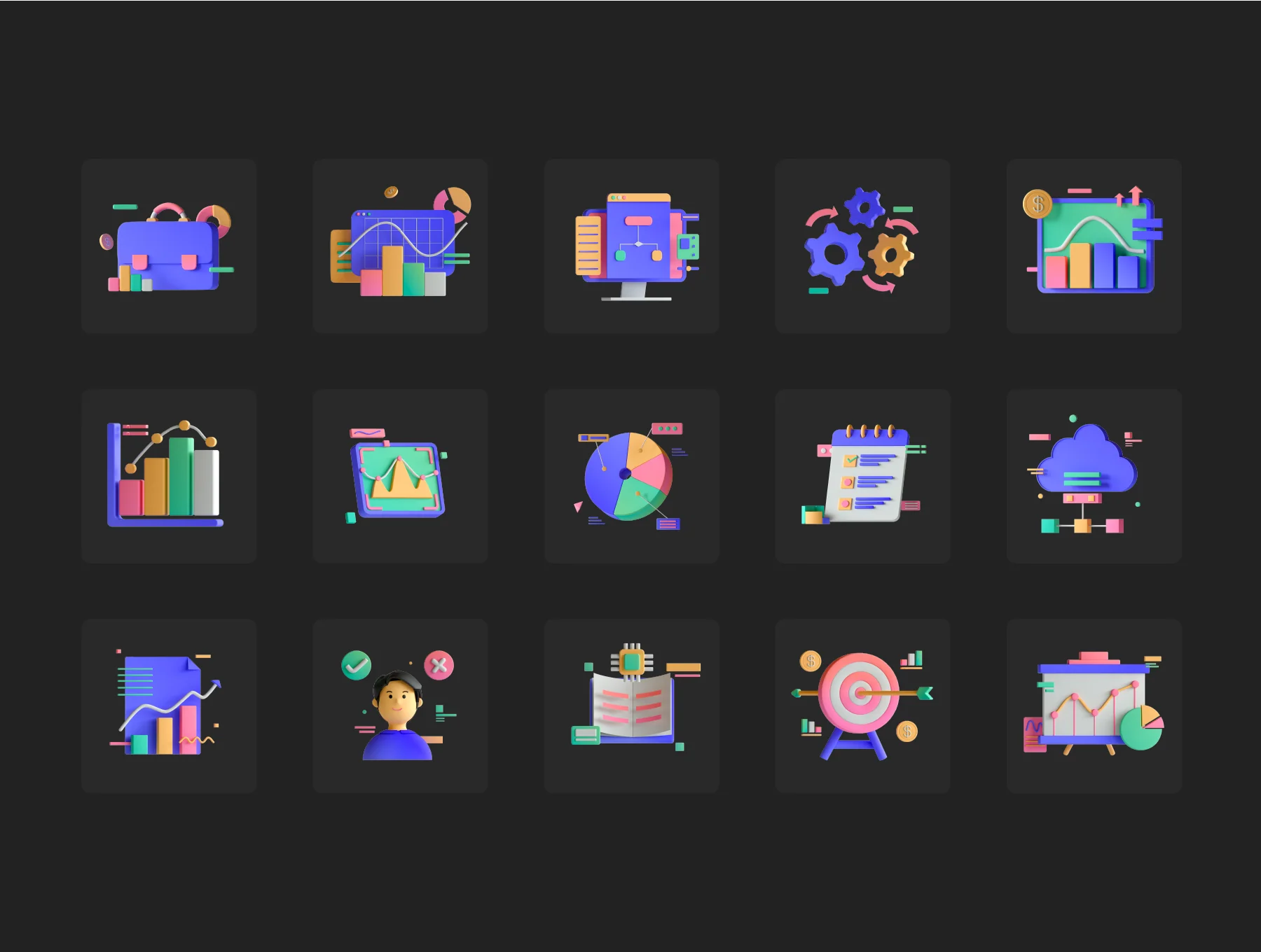 30 3D Business Analytics Icon Set 7
