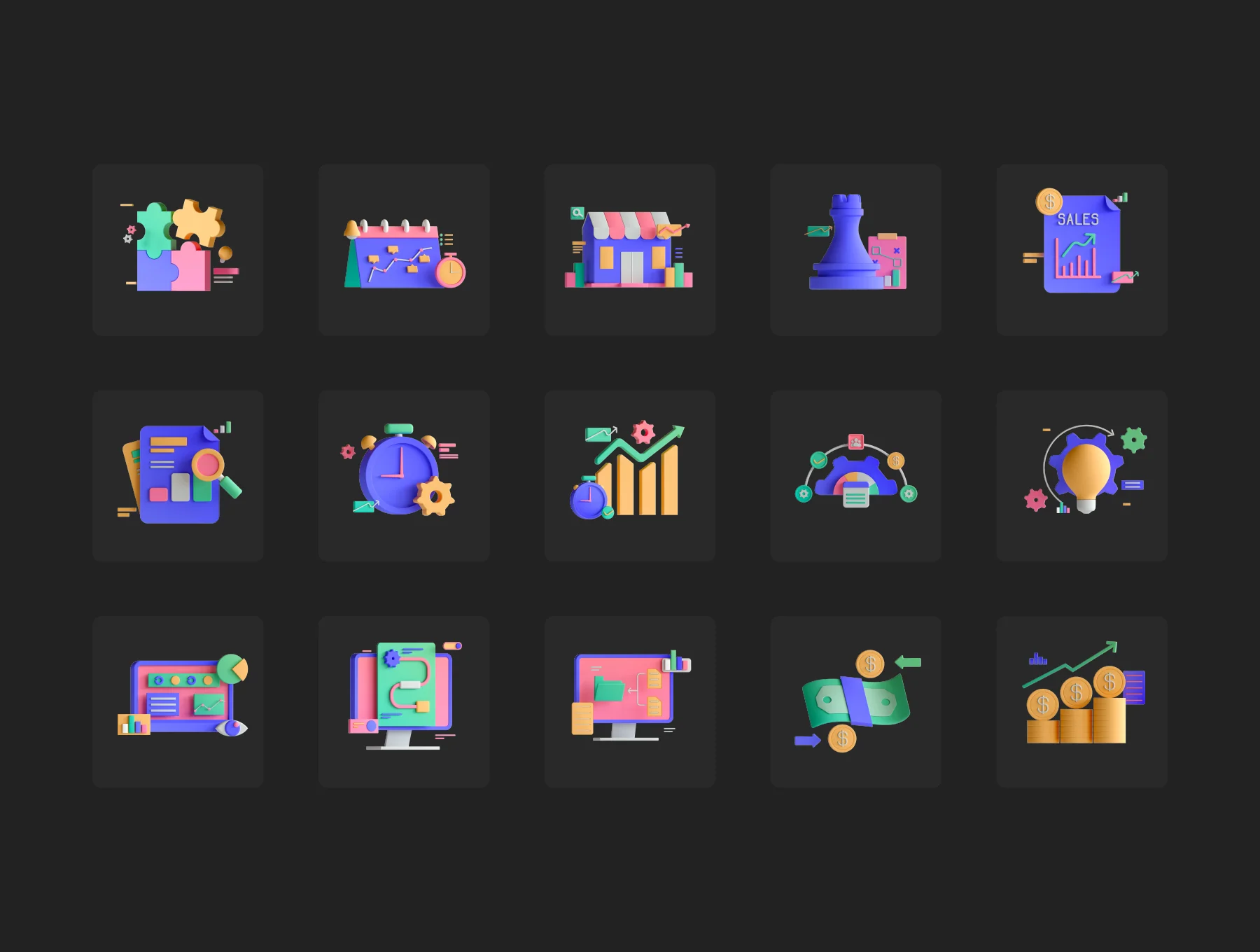 30 3D Business Analytics Icon Set 8