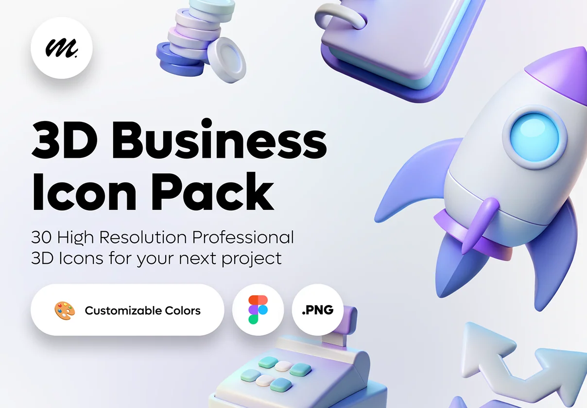 30 3D Business Icon Pack