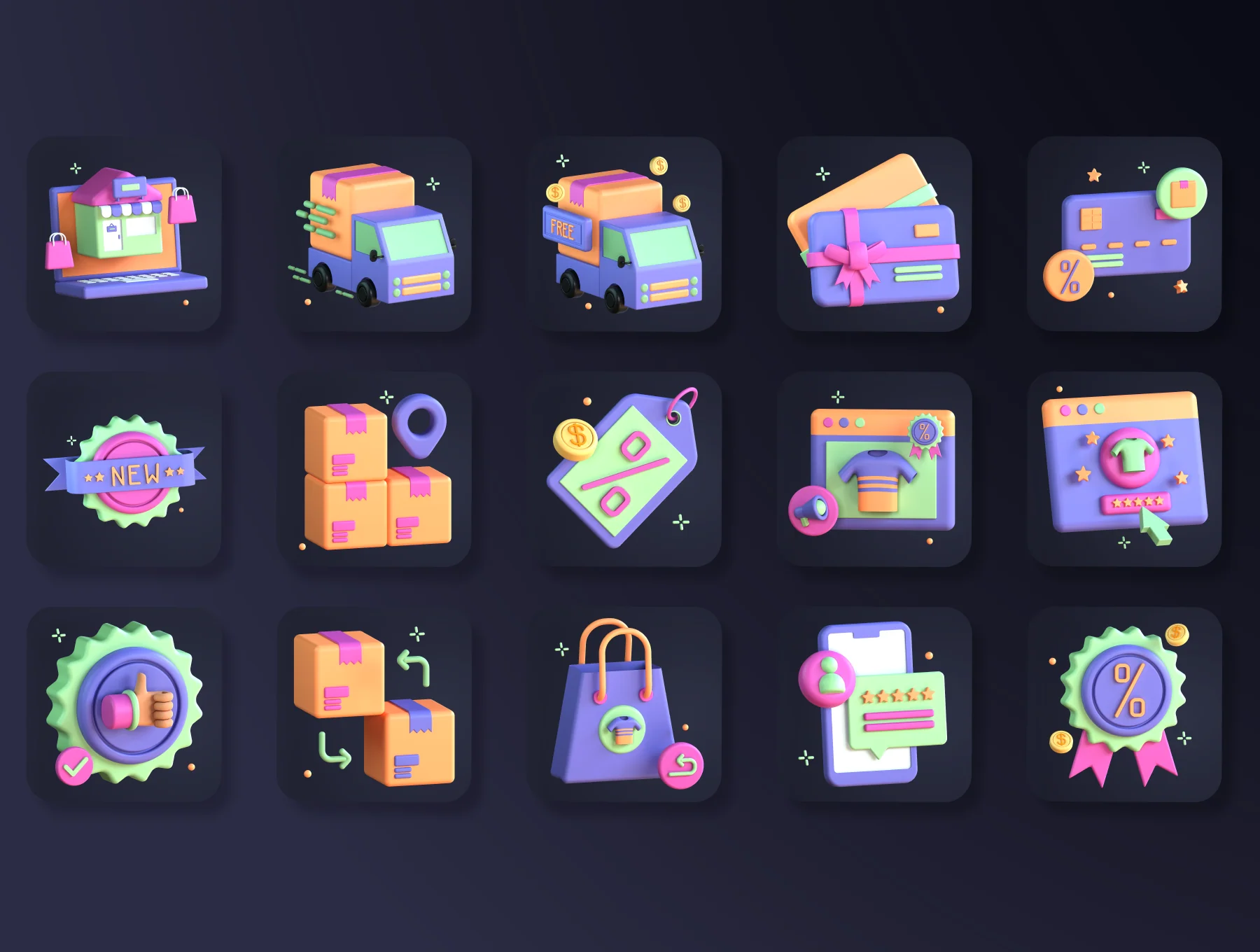30 3D eCommerce Icon Set 7