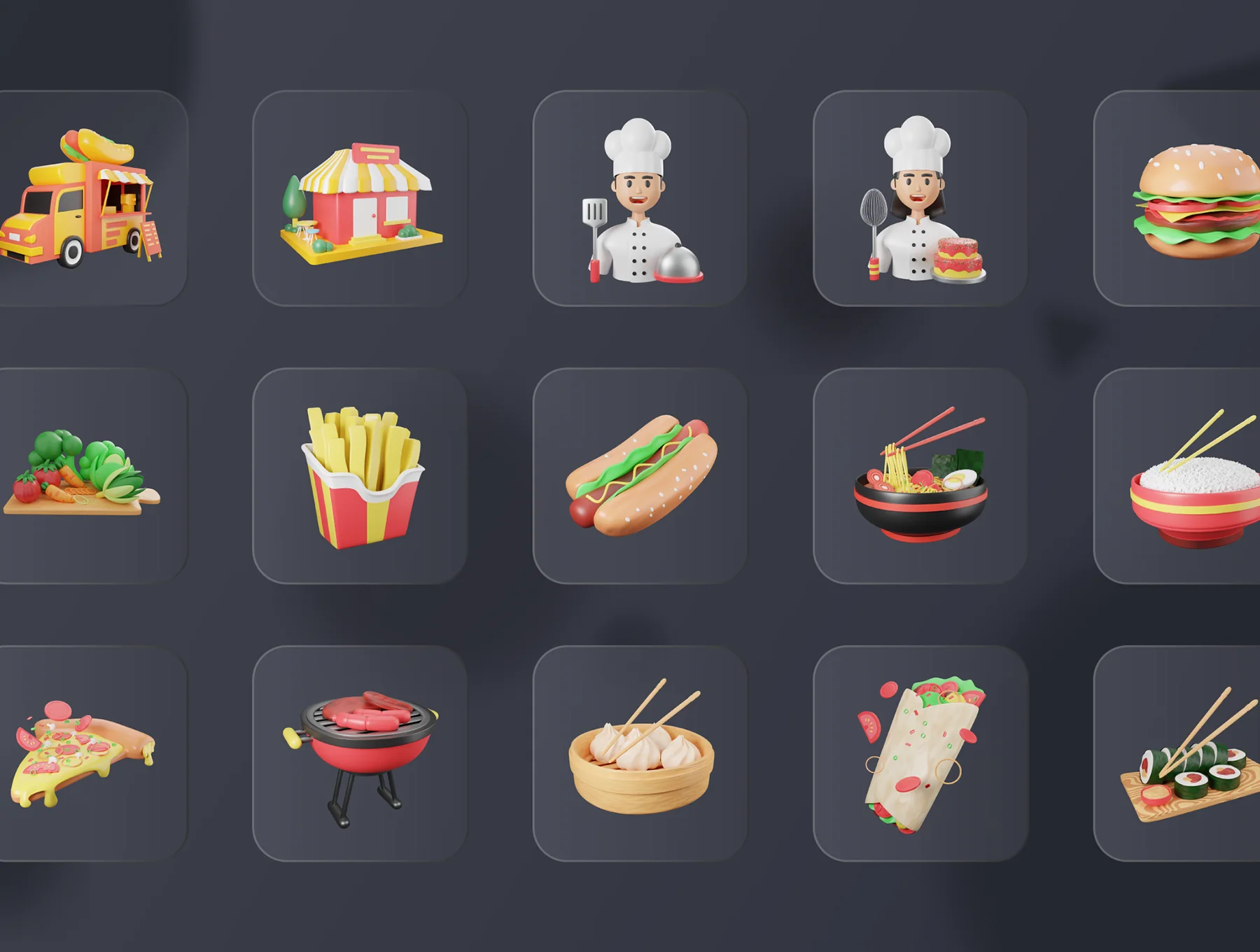 30 3D Food & Meals Icons Illustration 7
