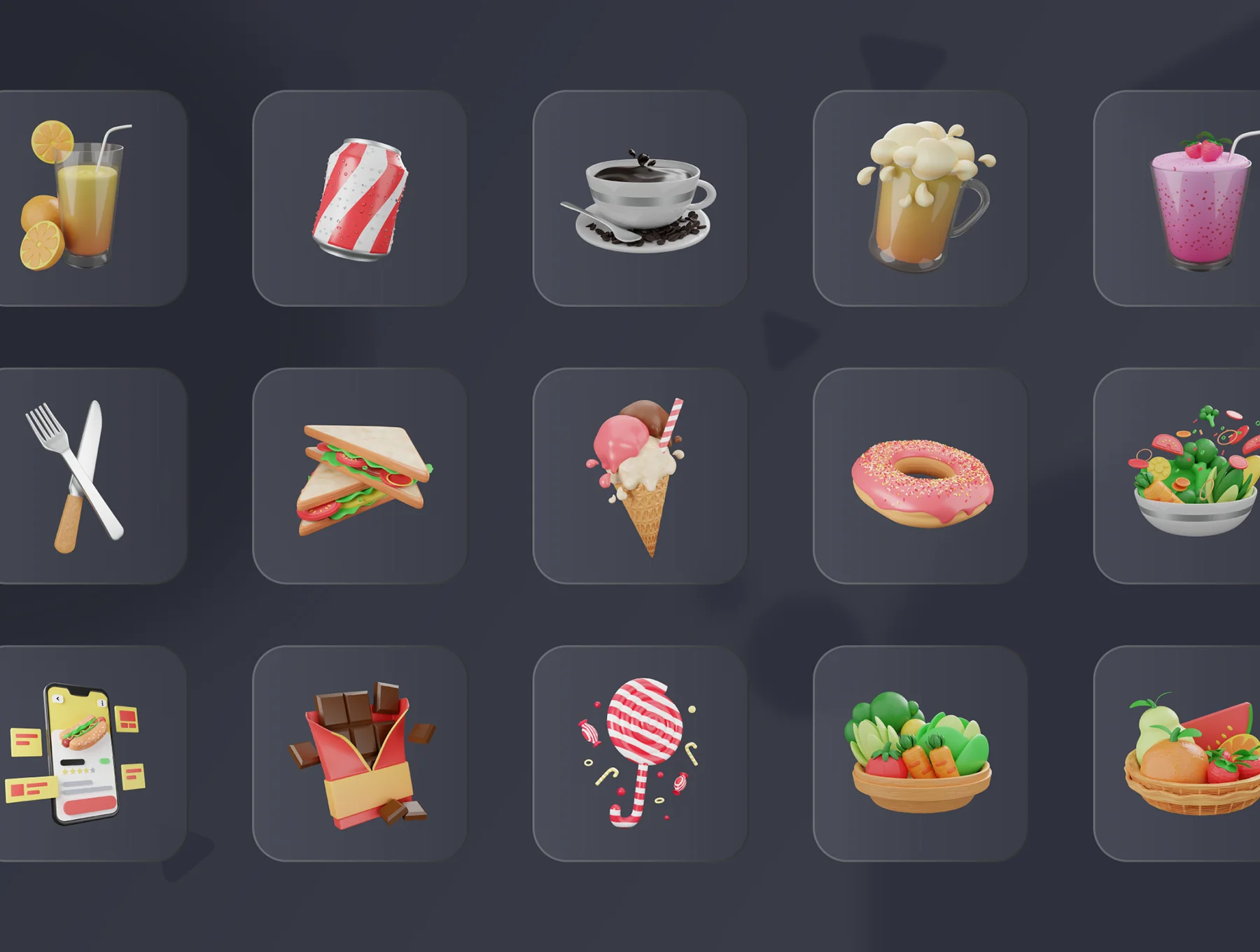 30 3D Food & Meals Icons Illustration 8