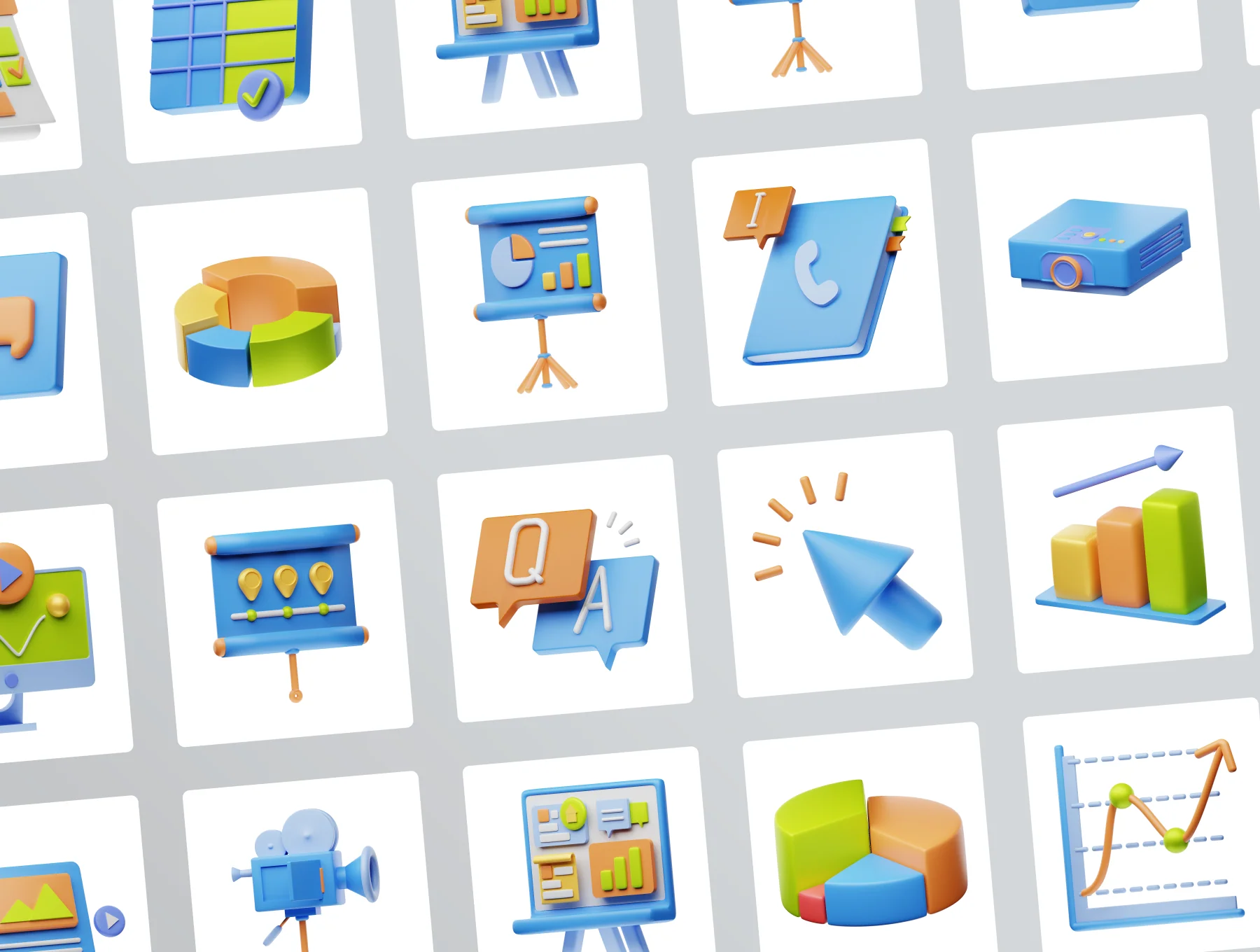 30 3D Presentation Icon Set 6