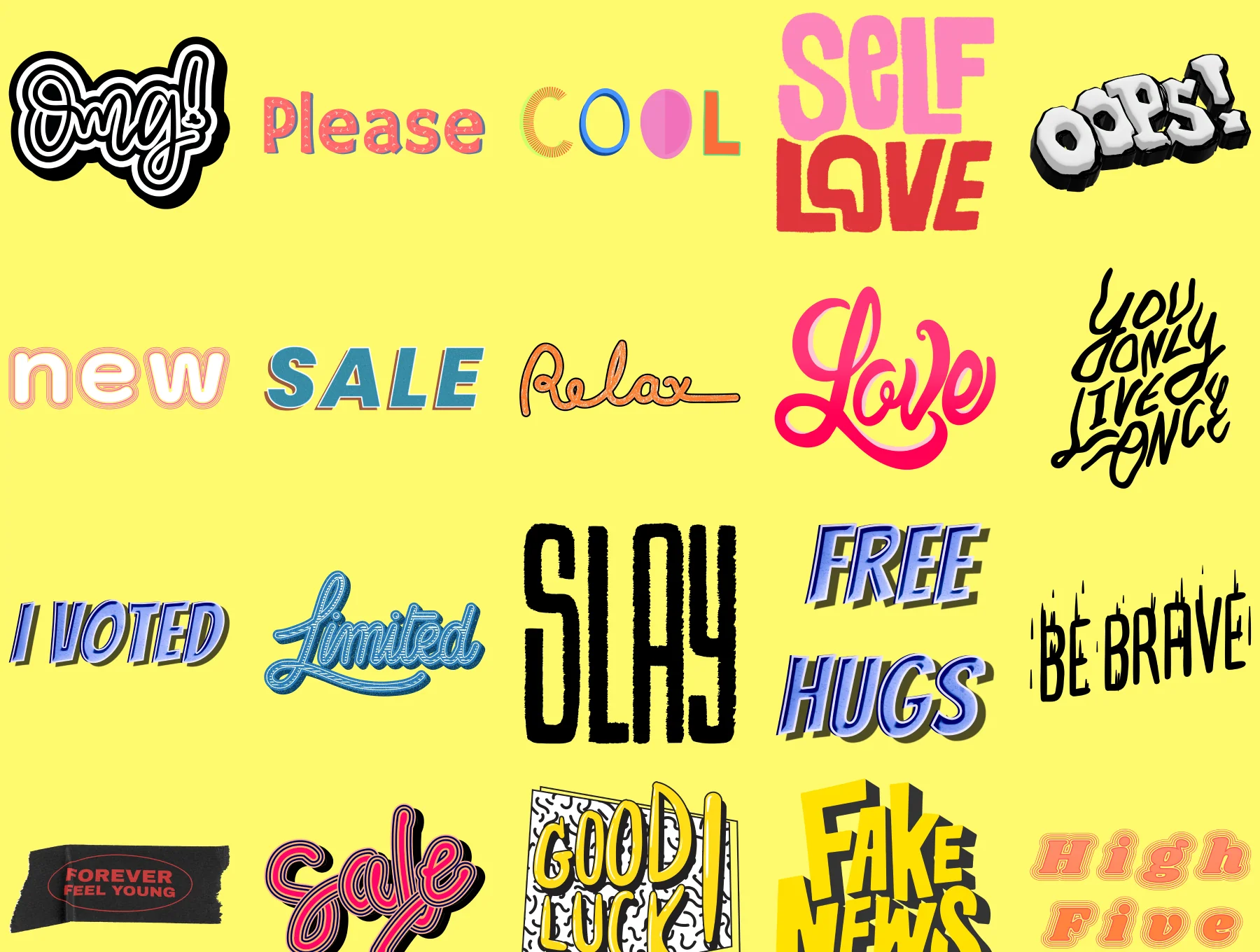 +300 RETRO WORDS Stickers 2