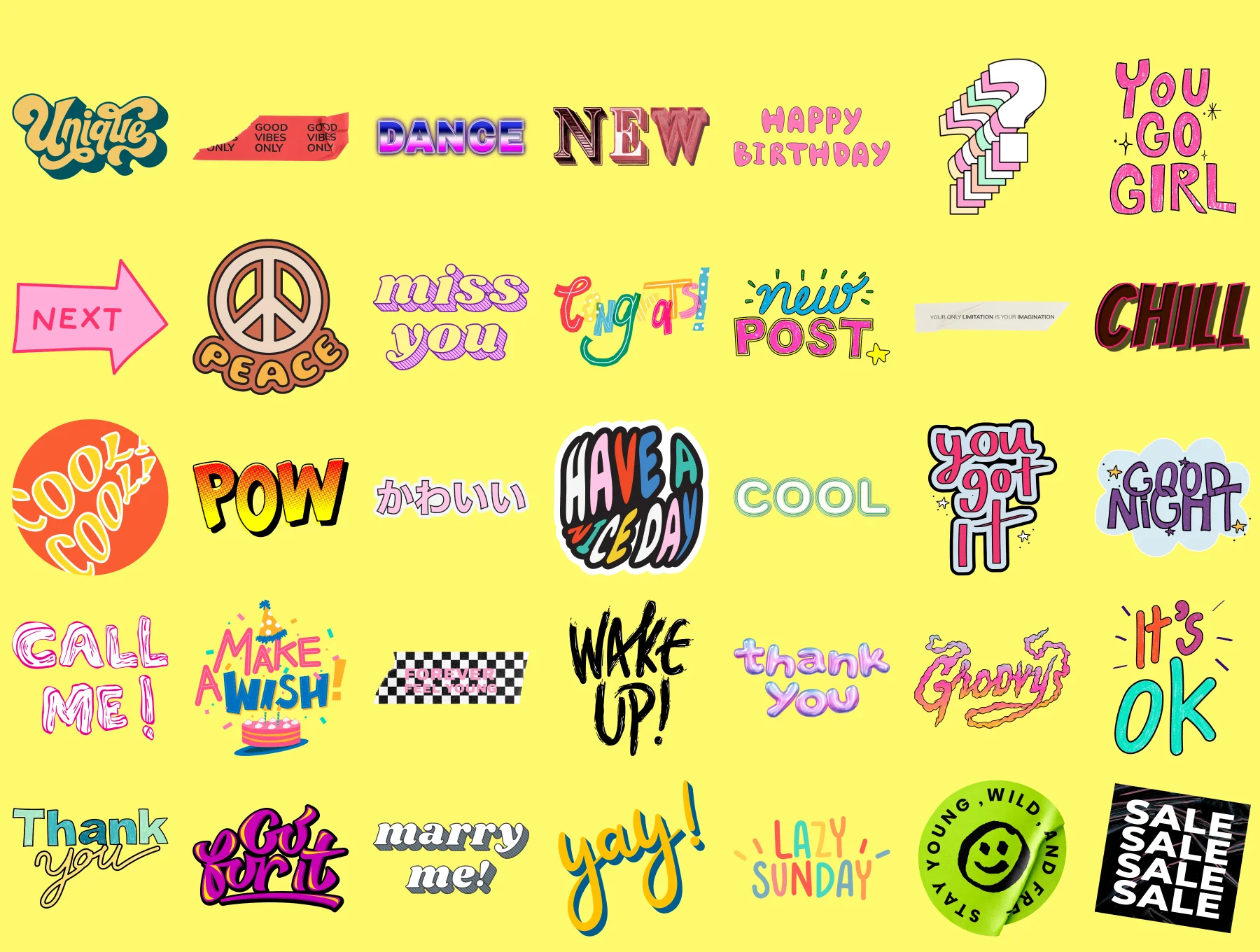 +300 RETRO WORDS Stickers 4