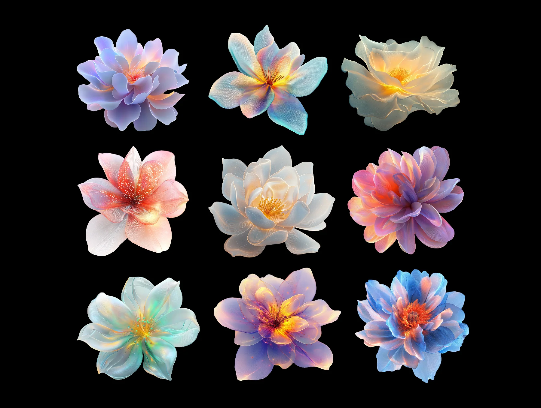 32 AI-Generated Abstract Flower Renders – PNG & PSD Pack (Customizable Colors) 4