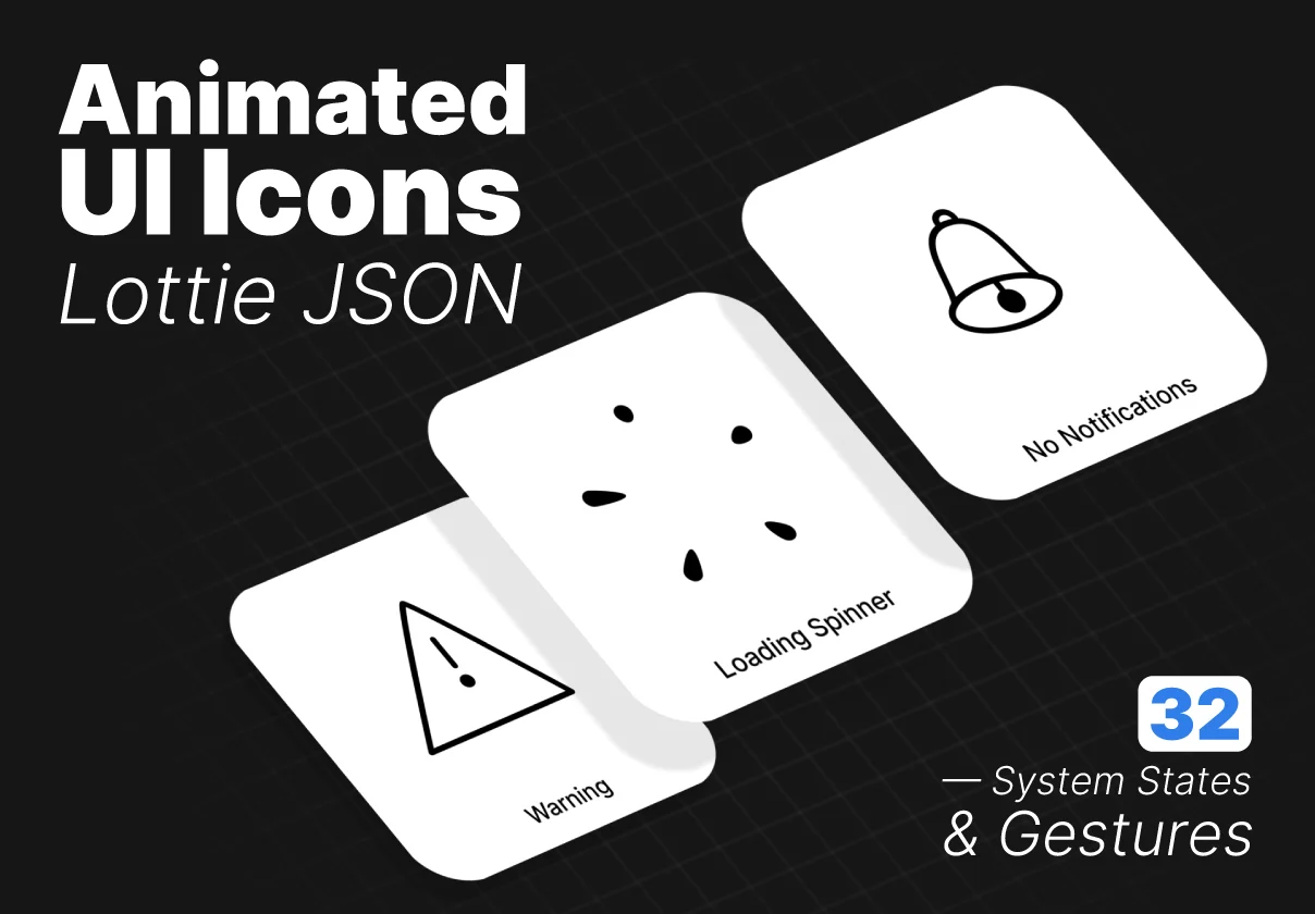 32 Animated UI Icons (Lottie) — System States & Gestures