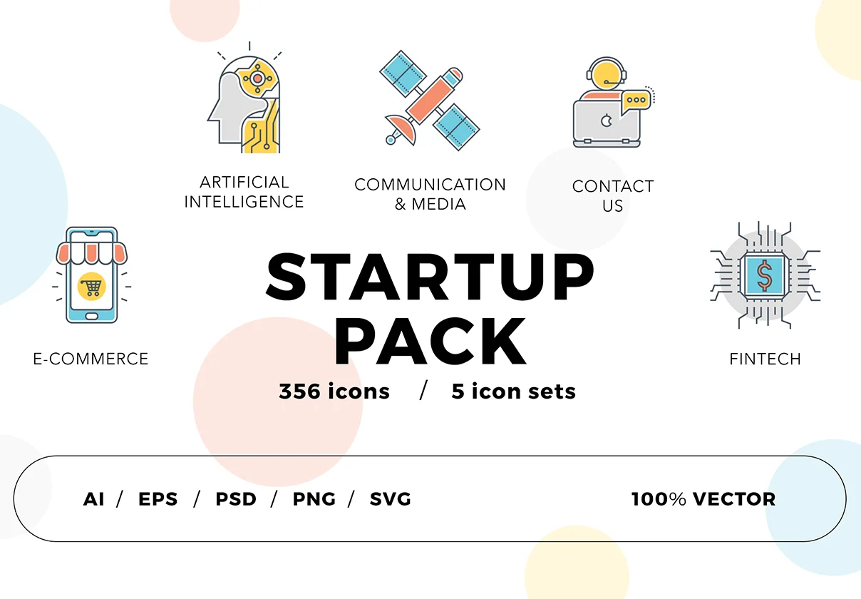 300+ Startup Icon Pack | Color Line Series