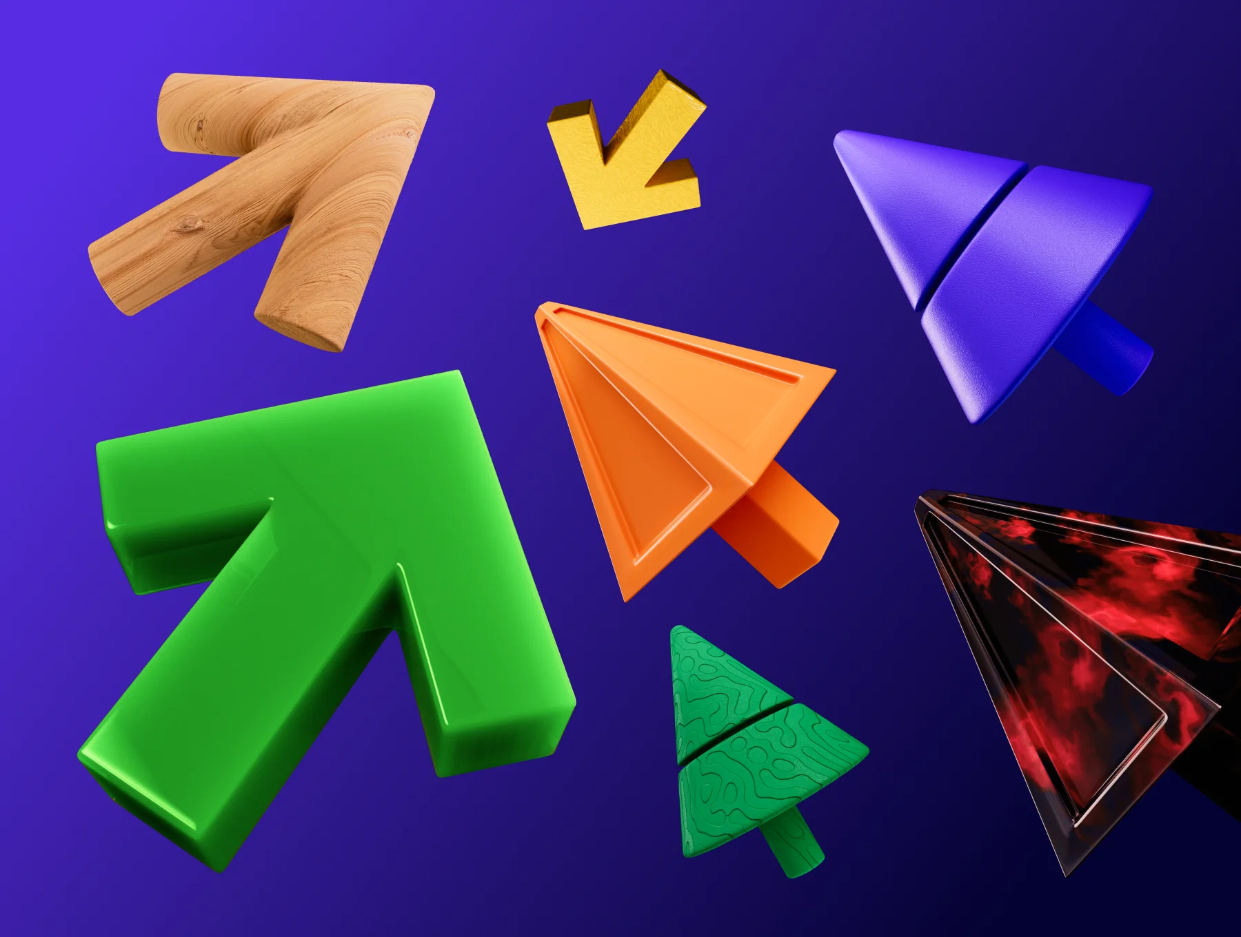 3D arrows, 4 shapes, 7 materials, PNG, Figma, C4D, OBJ 2