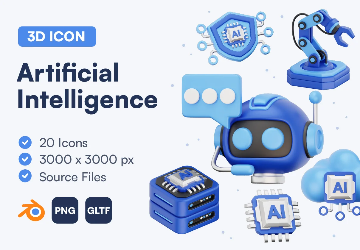 3D Artificial Intelligence Icon Set