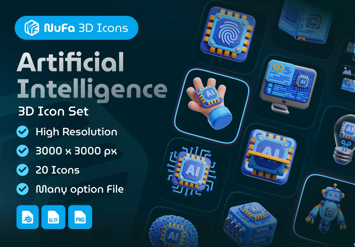 3D Artificial Intelligence Icon Set