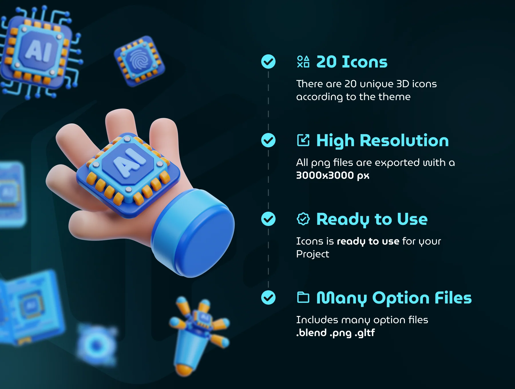 3D Artificial Intelligence Icon Set 3