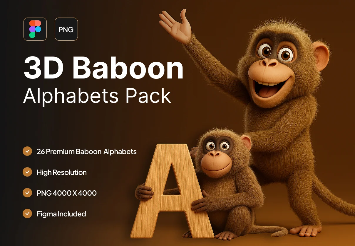 3D Baboon Alphabets Pack