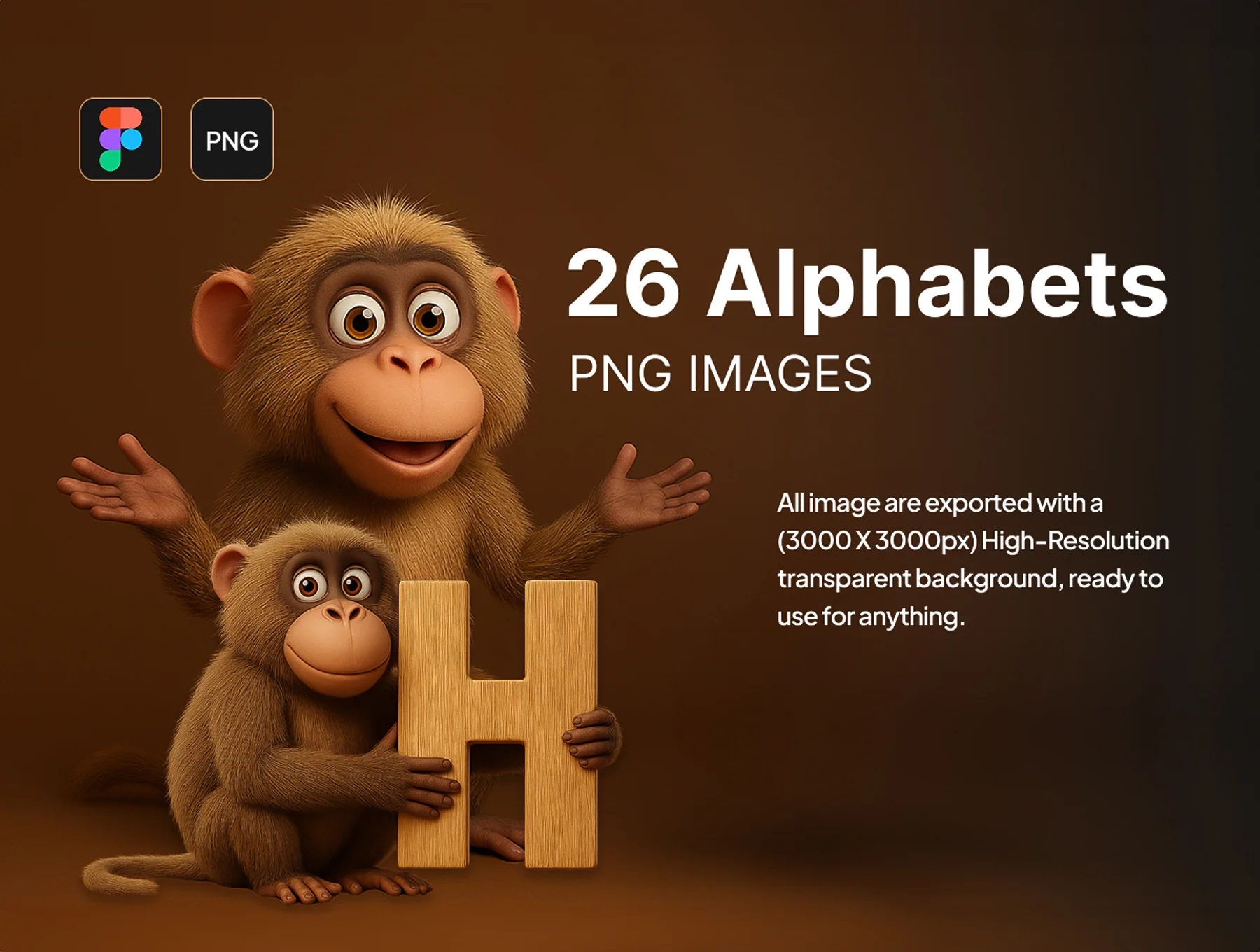 3D Baboon Alphabets Pack 2