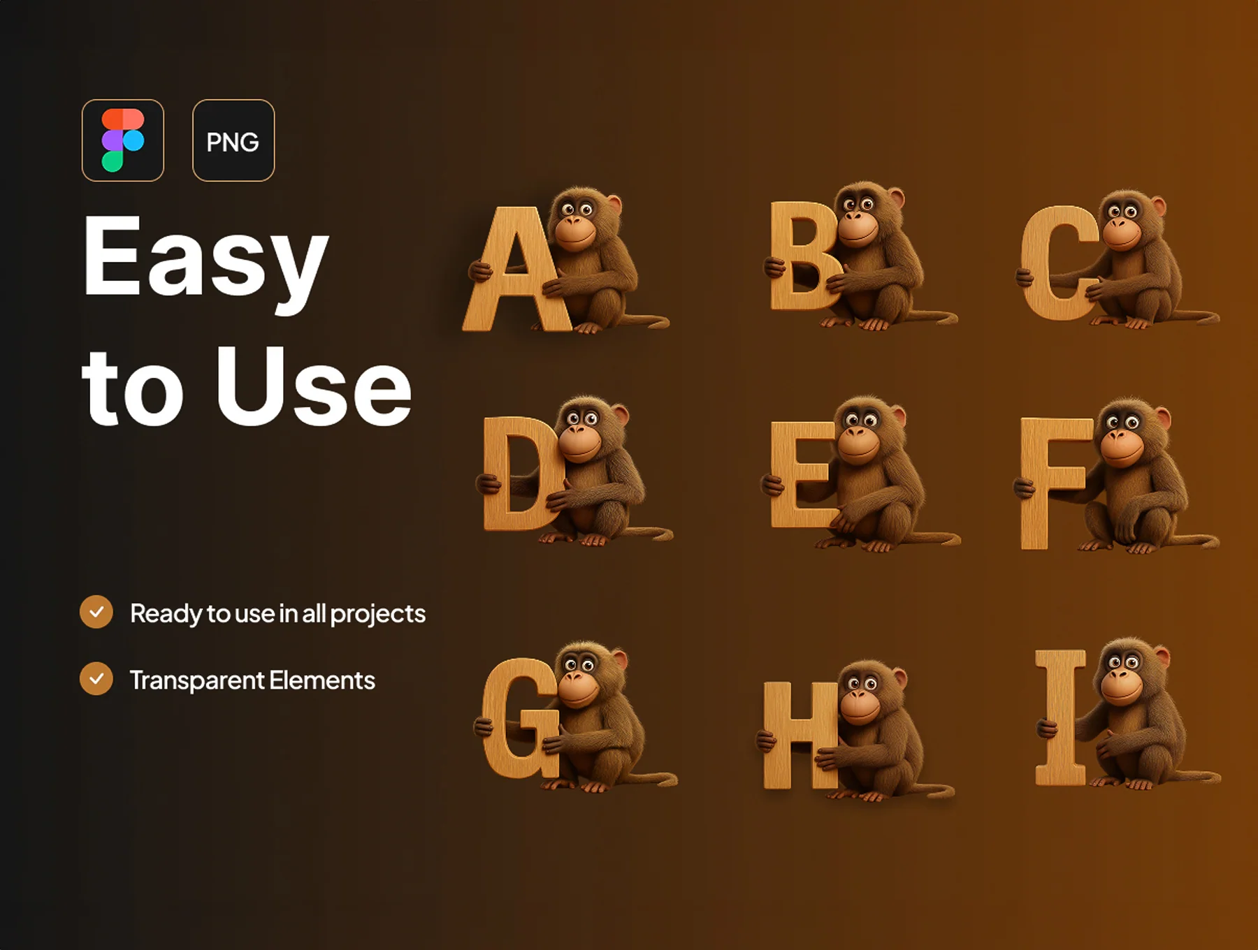 3D Baboon Alphabets Pack 3