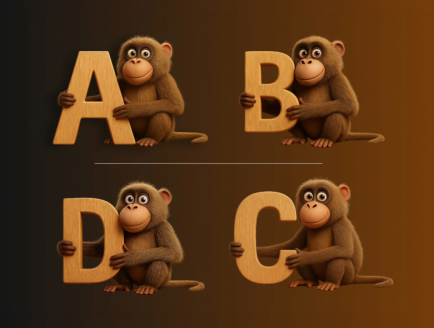 3D Baboon Alphabets Pack 4