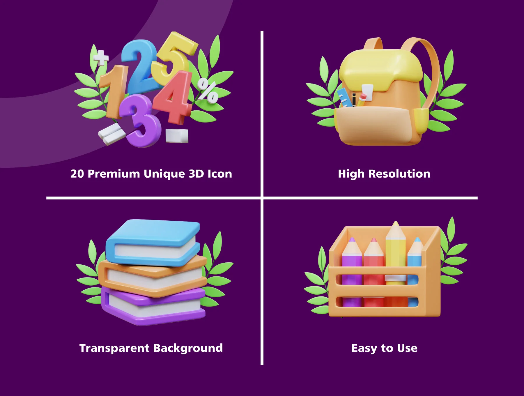 3D Back to School Item icon set 2