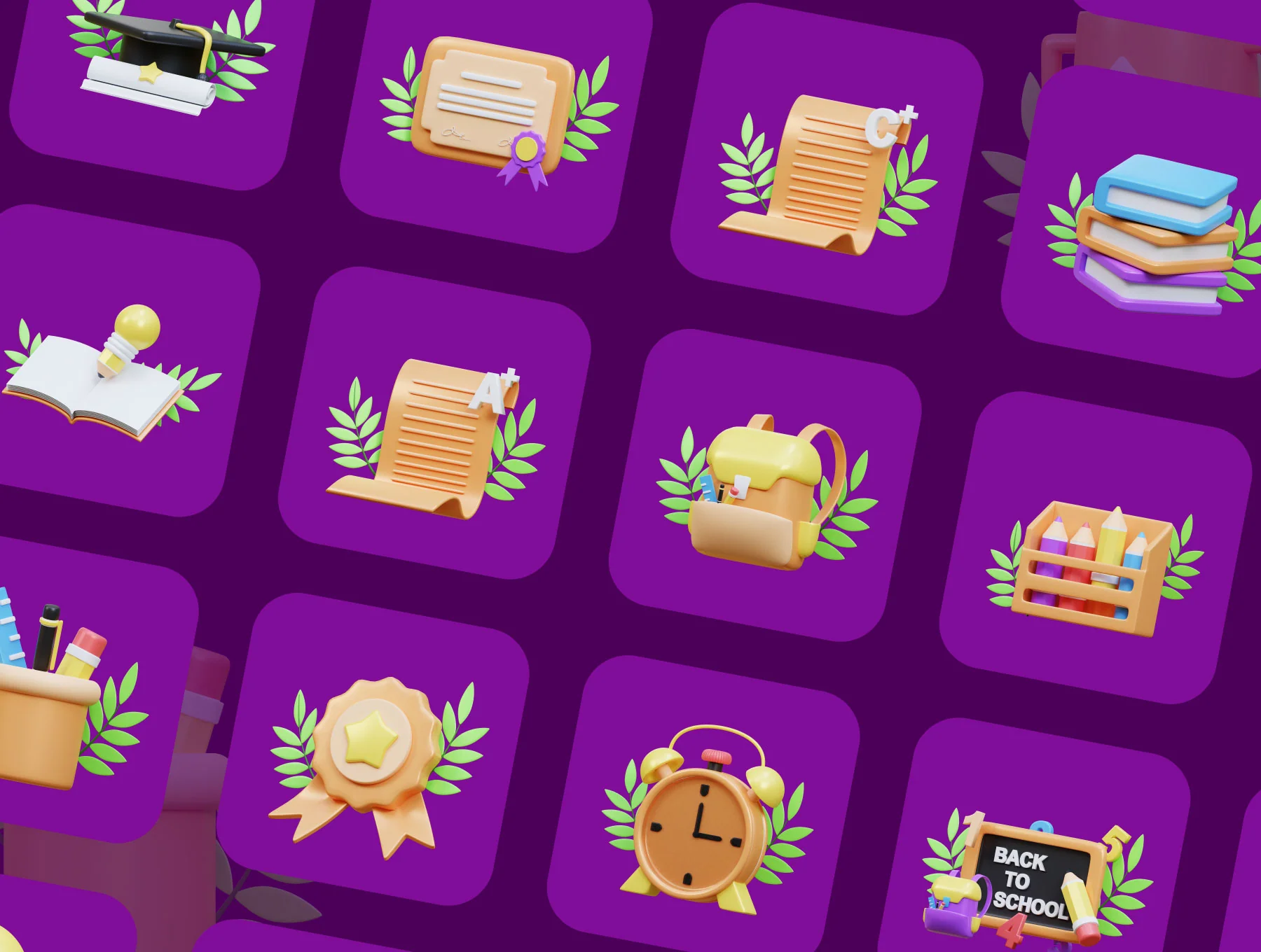 3D Back to School Item icon set 5
