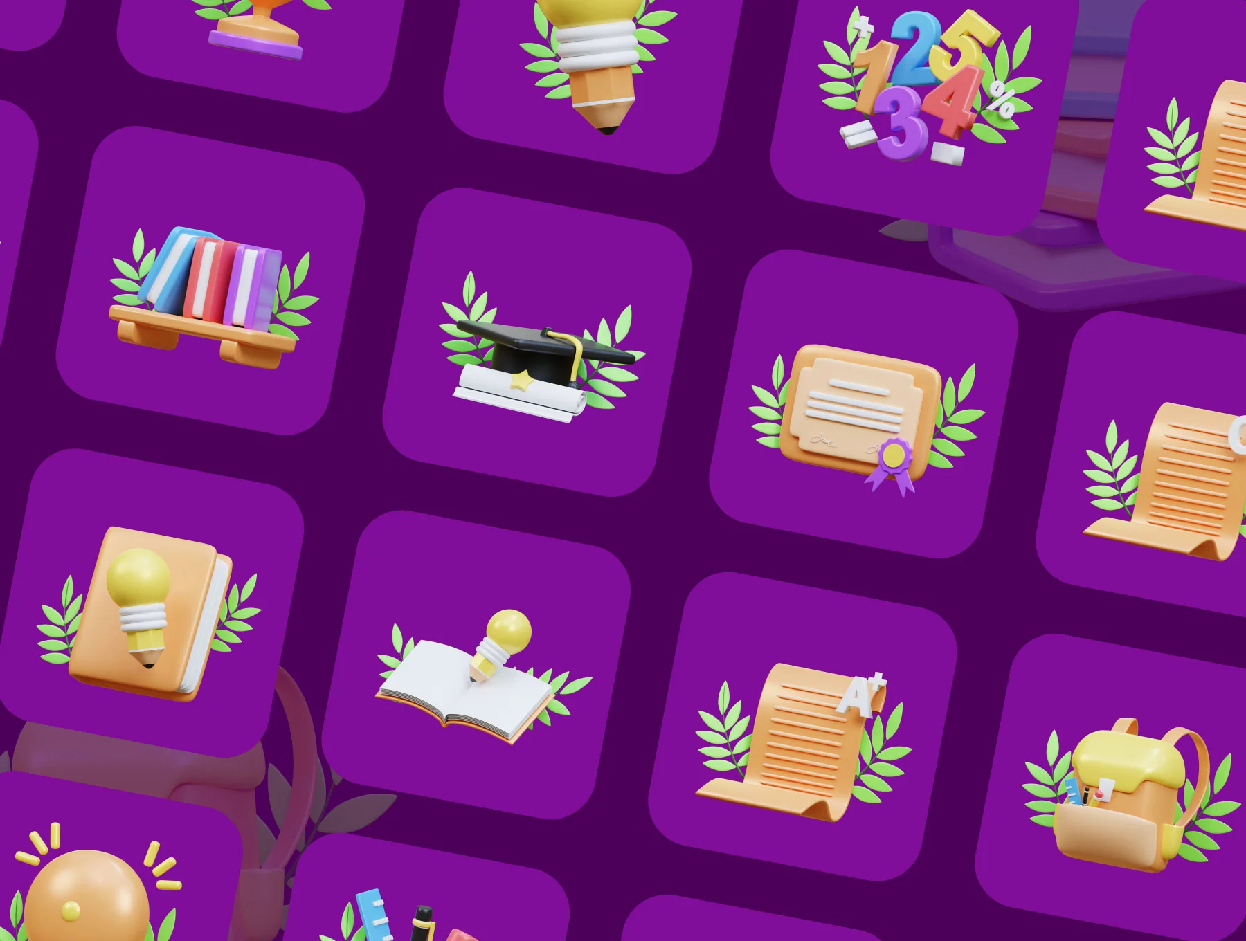 3D Back to School Item icon set 6