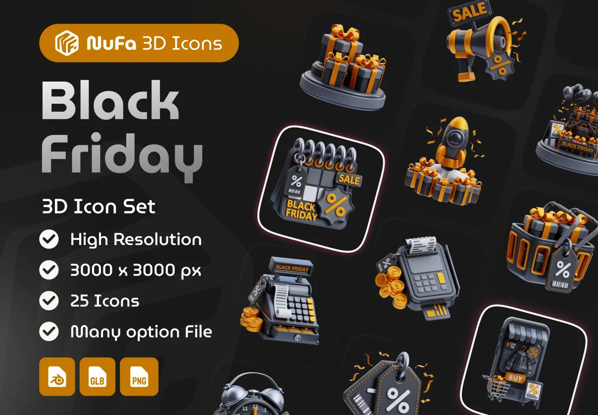 3D Black Friday Icon Set