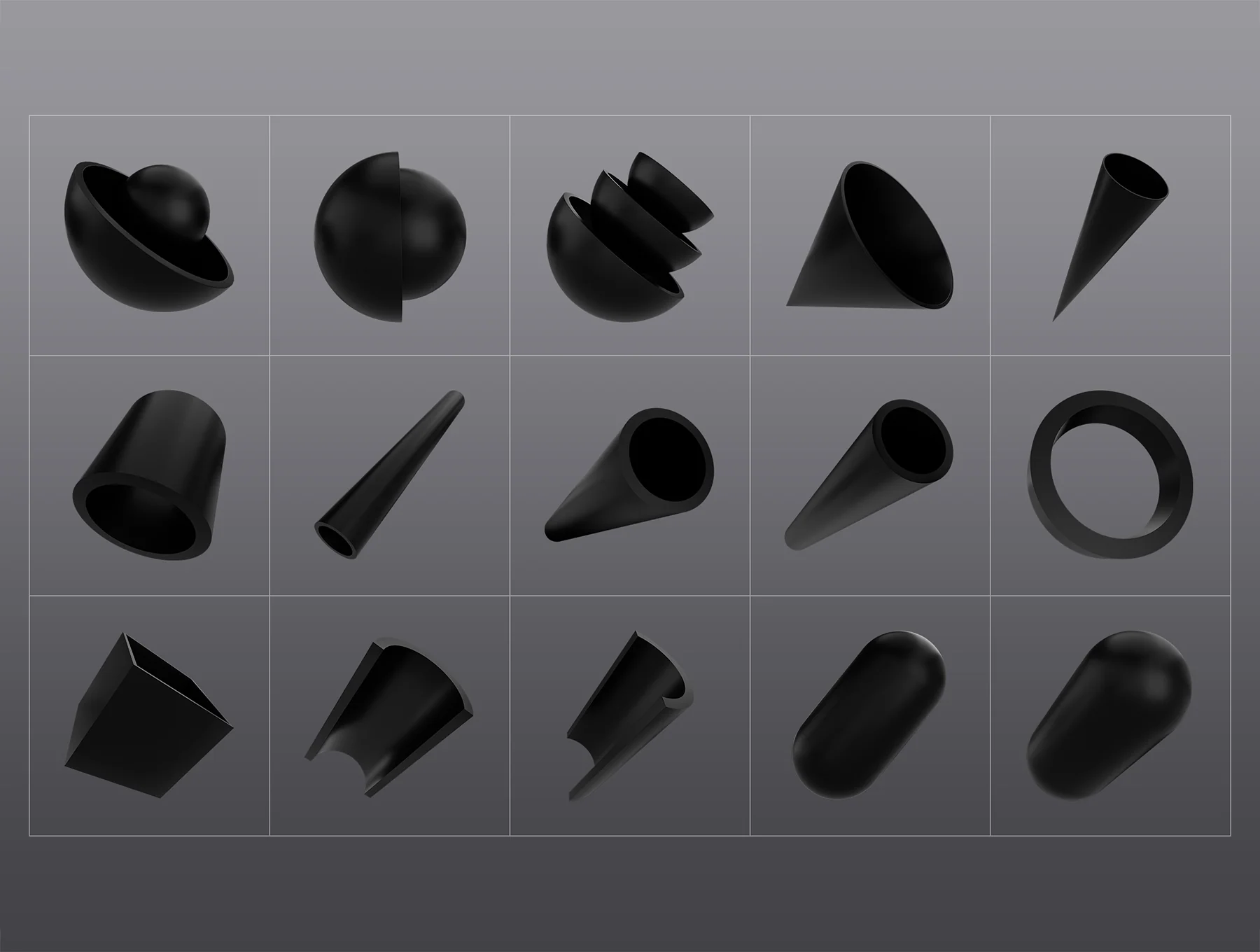 3D Black Shapes Collection 5