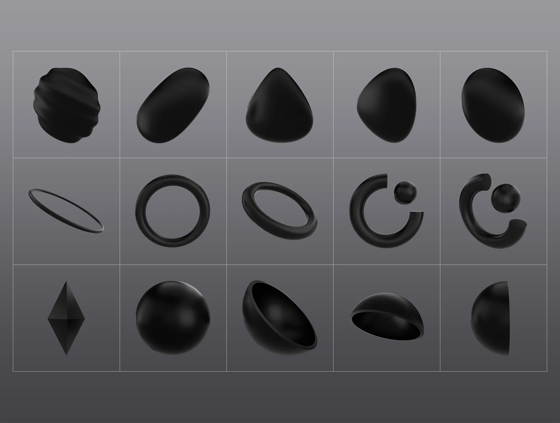 3D Black Shapes Collection 6