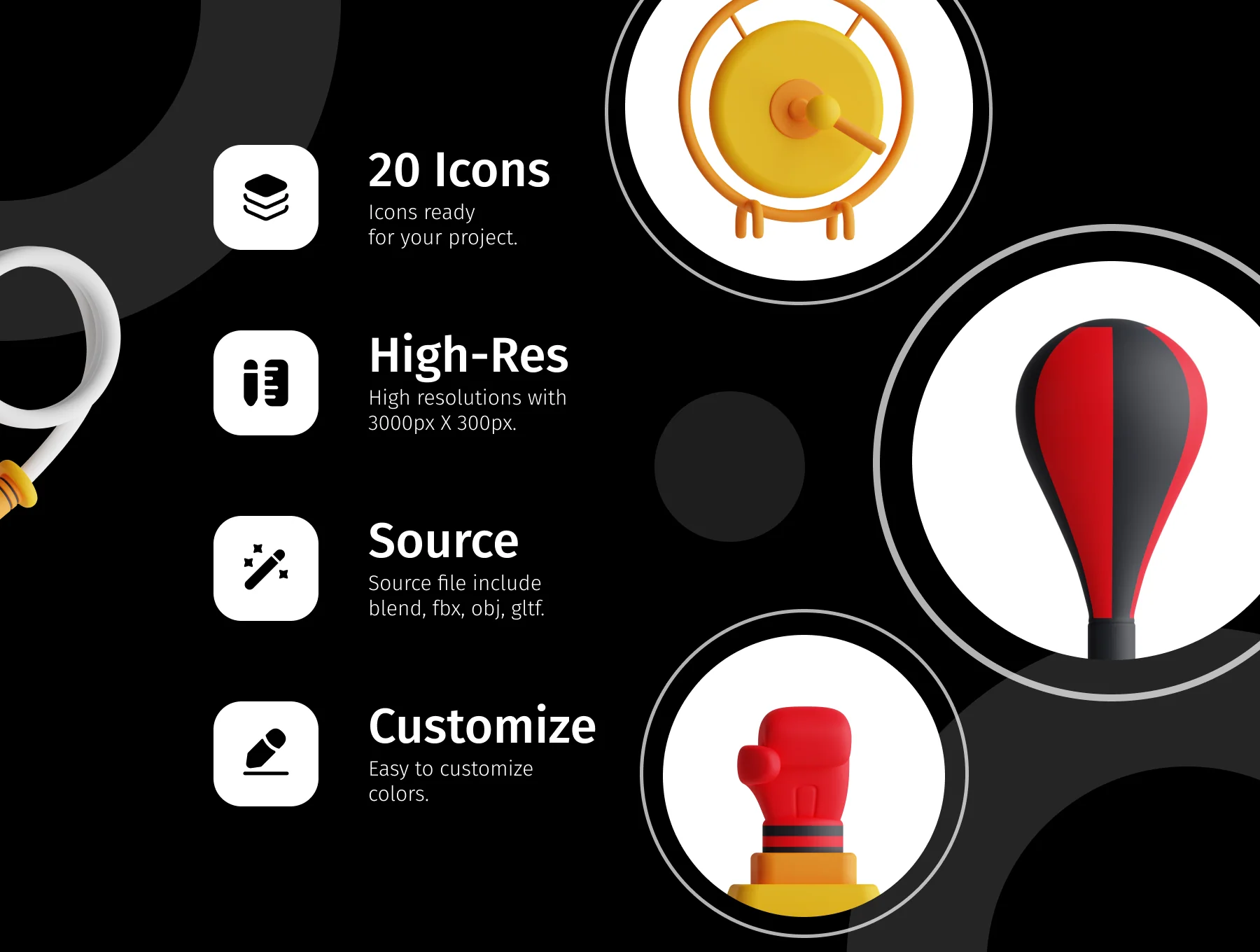 3D Boxing Icon Set 2