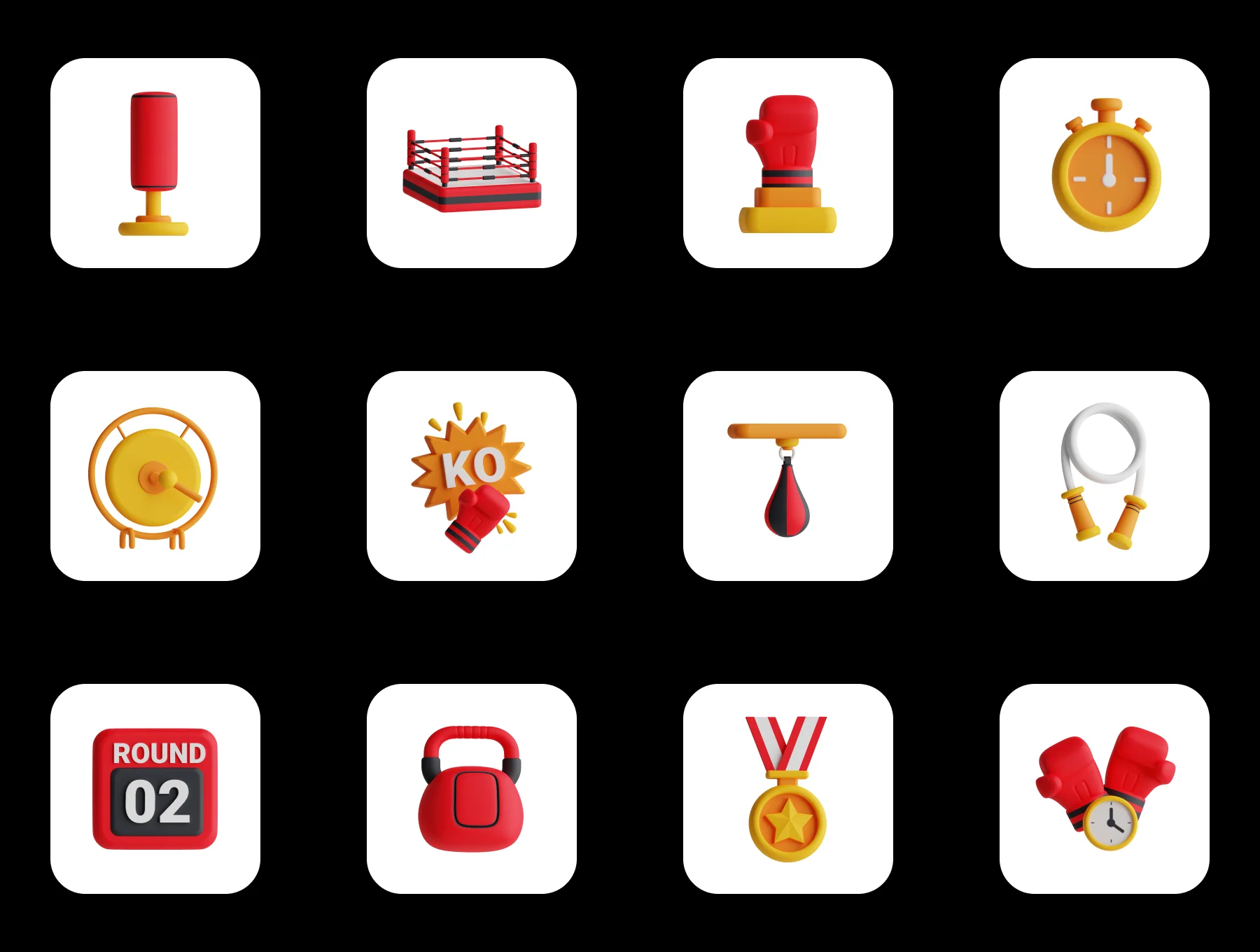 3D Boxing Icon Set 8