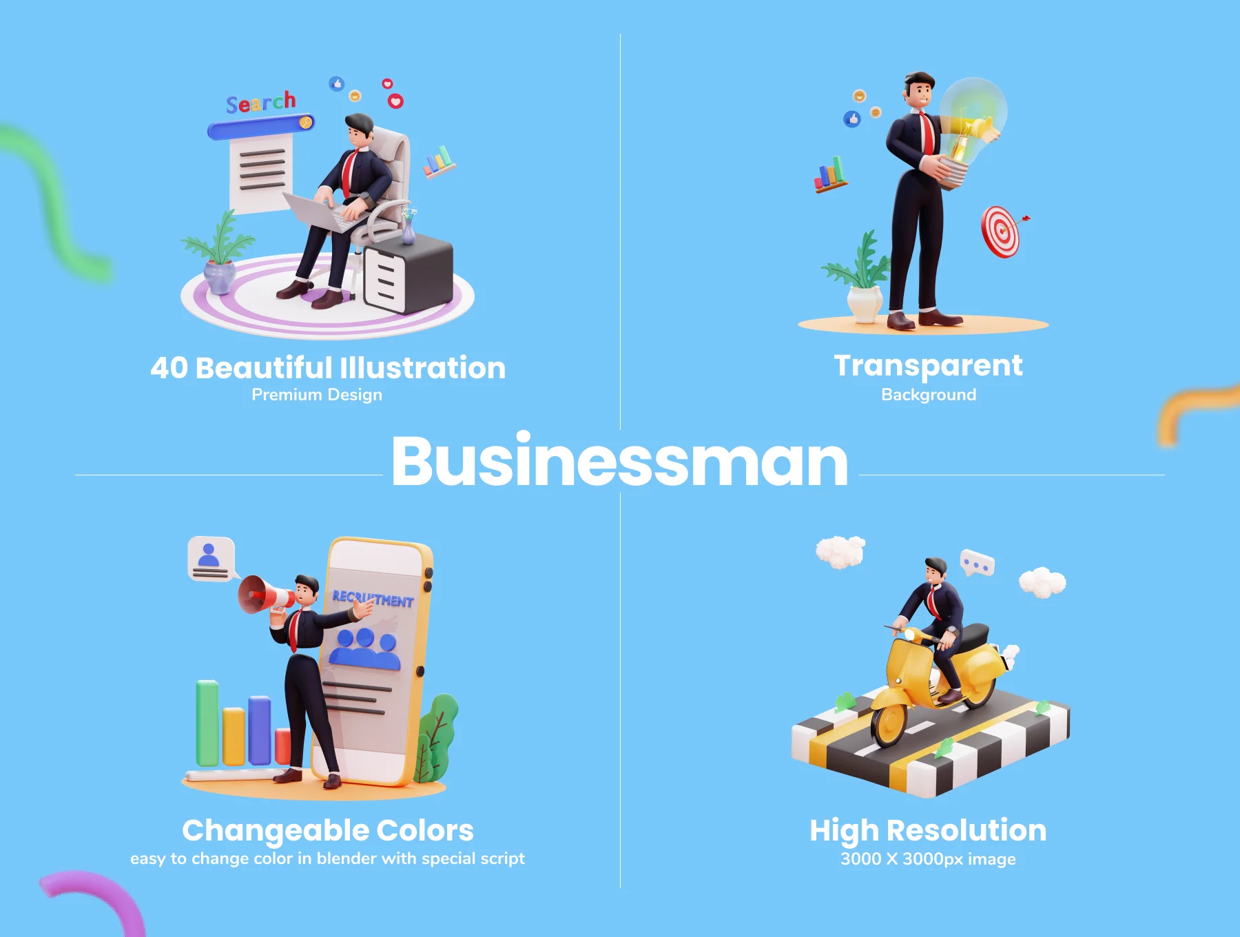 3D Character Businessman Illustration Pack 2
