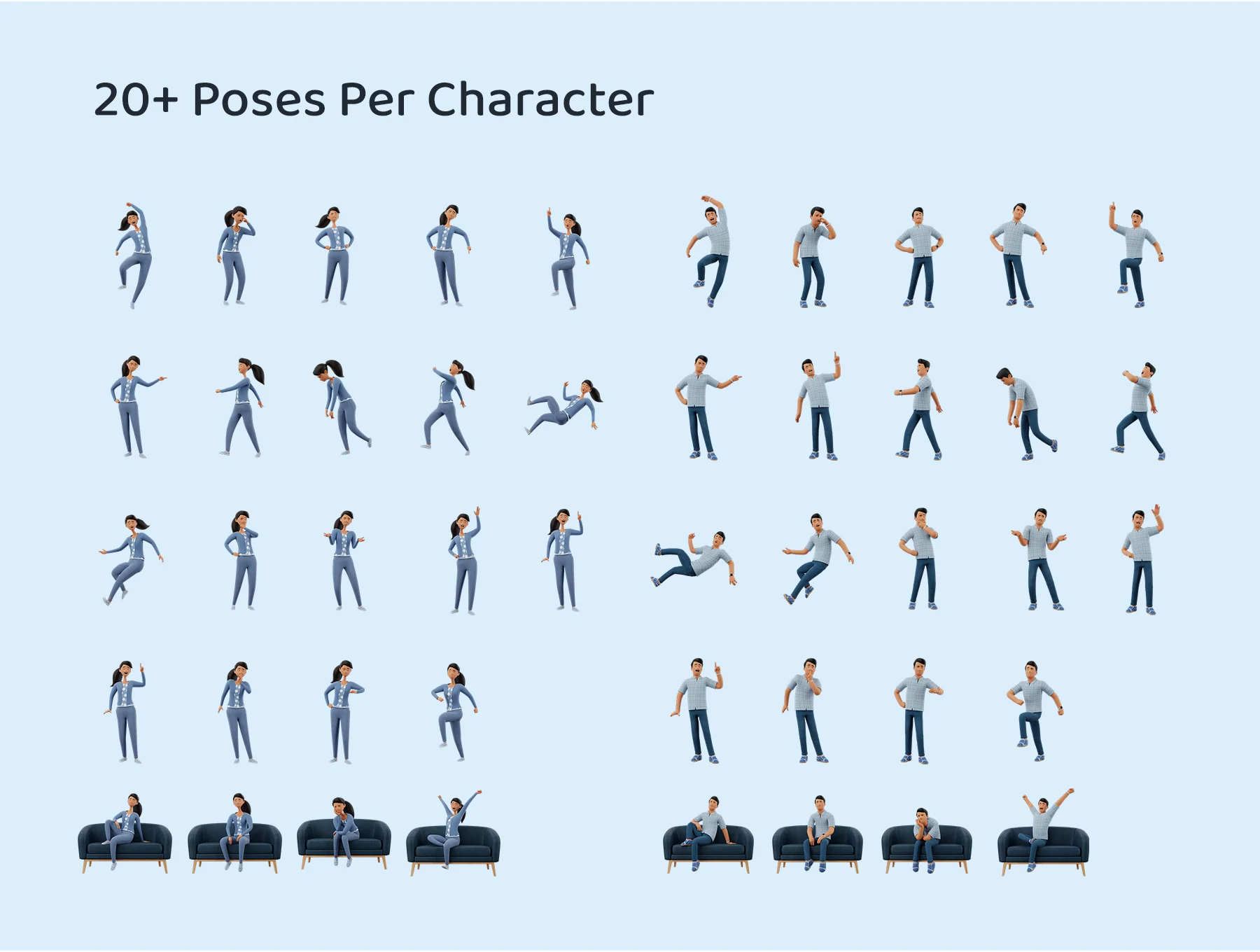 3D Character Illustration Pose Library Figma Pack 3