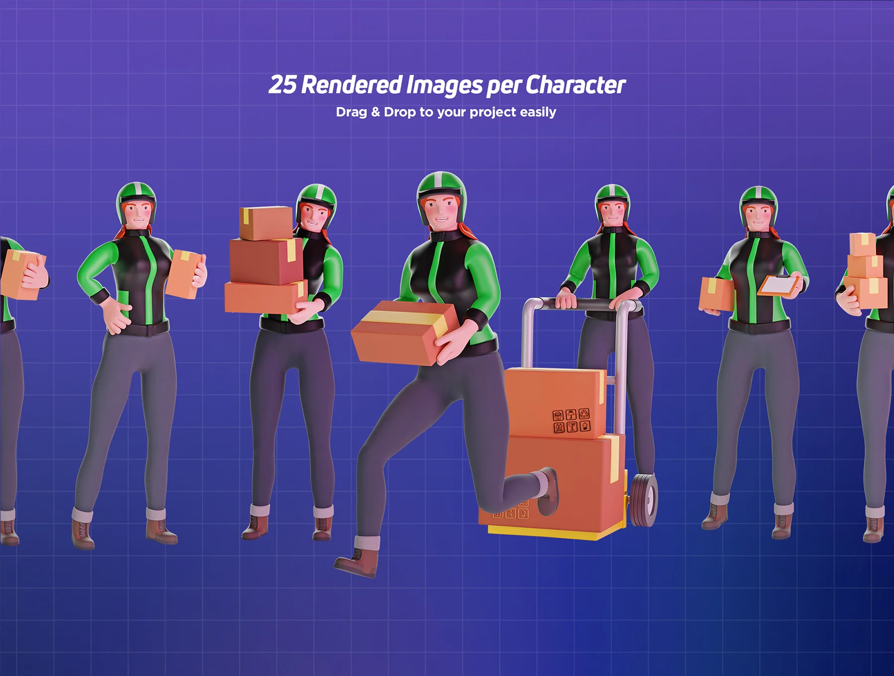 3D Character pack Delivery Courier Illustration 6
