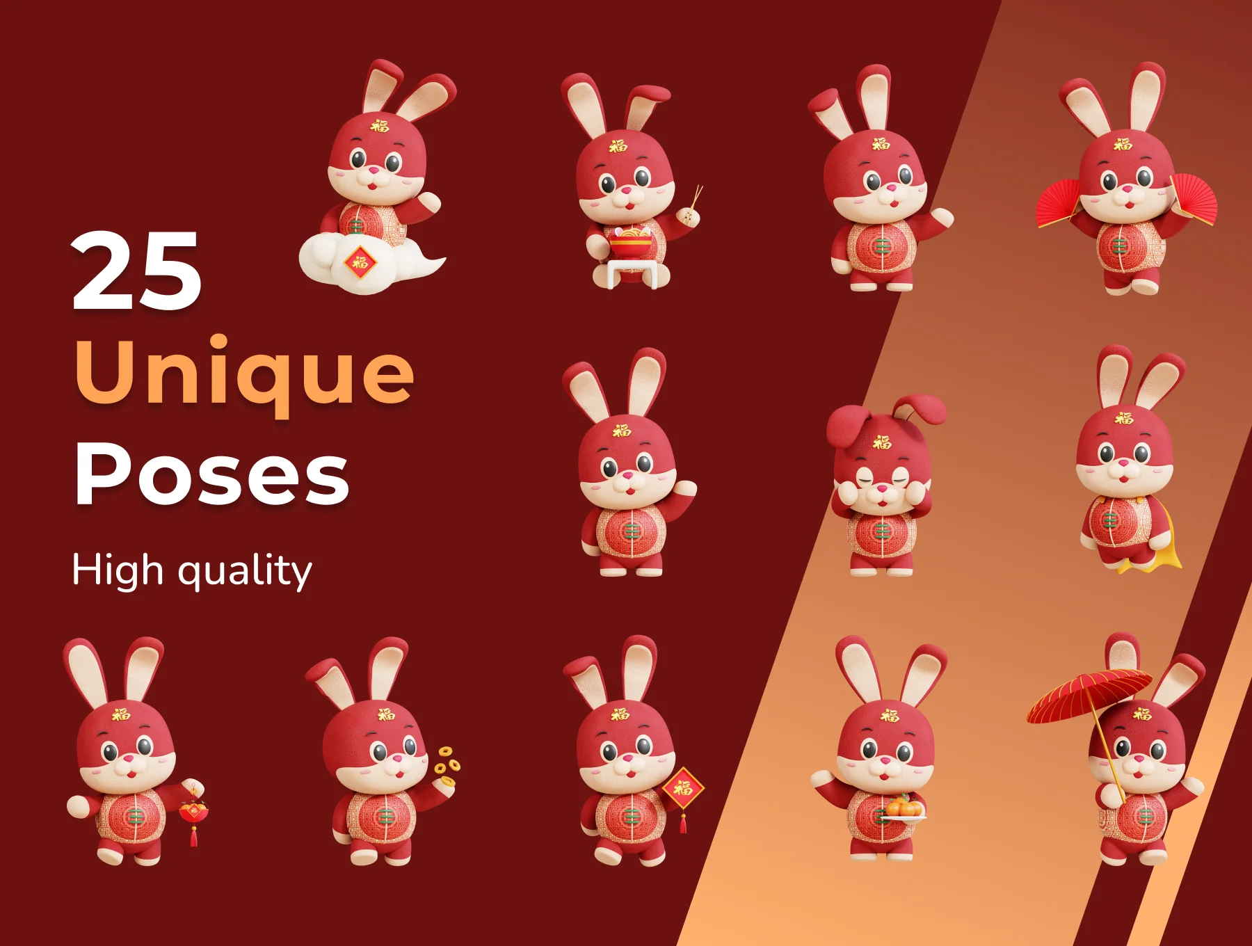 3D Chinese Rabbit Mascot 5